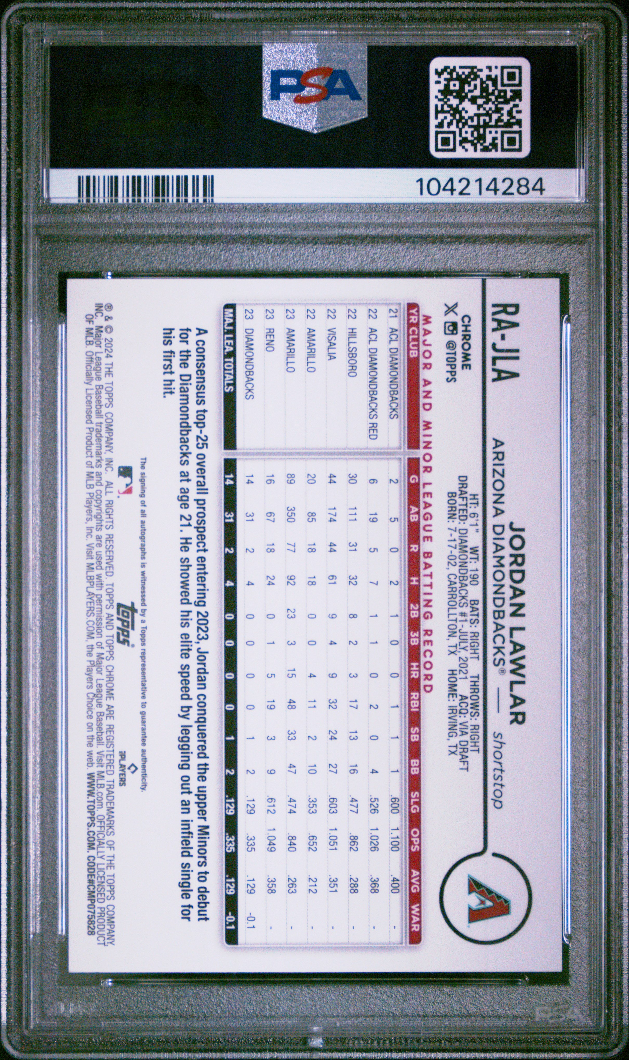 2024 Topps Chrome Rookie Autographs Jordan Lawlar #Rajla (Rookie Auto-Aqua Wave) Nm-Mt 8 back
