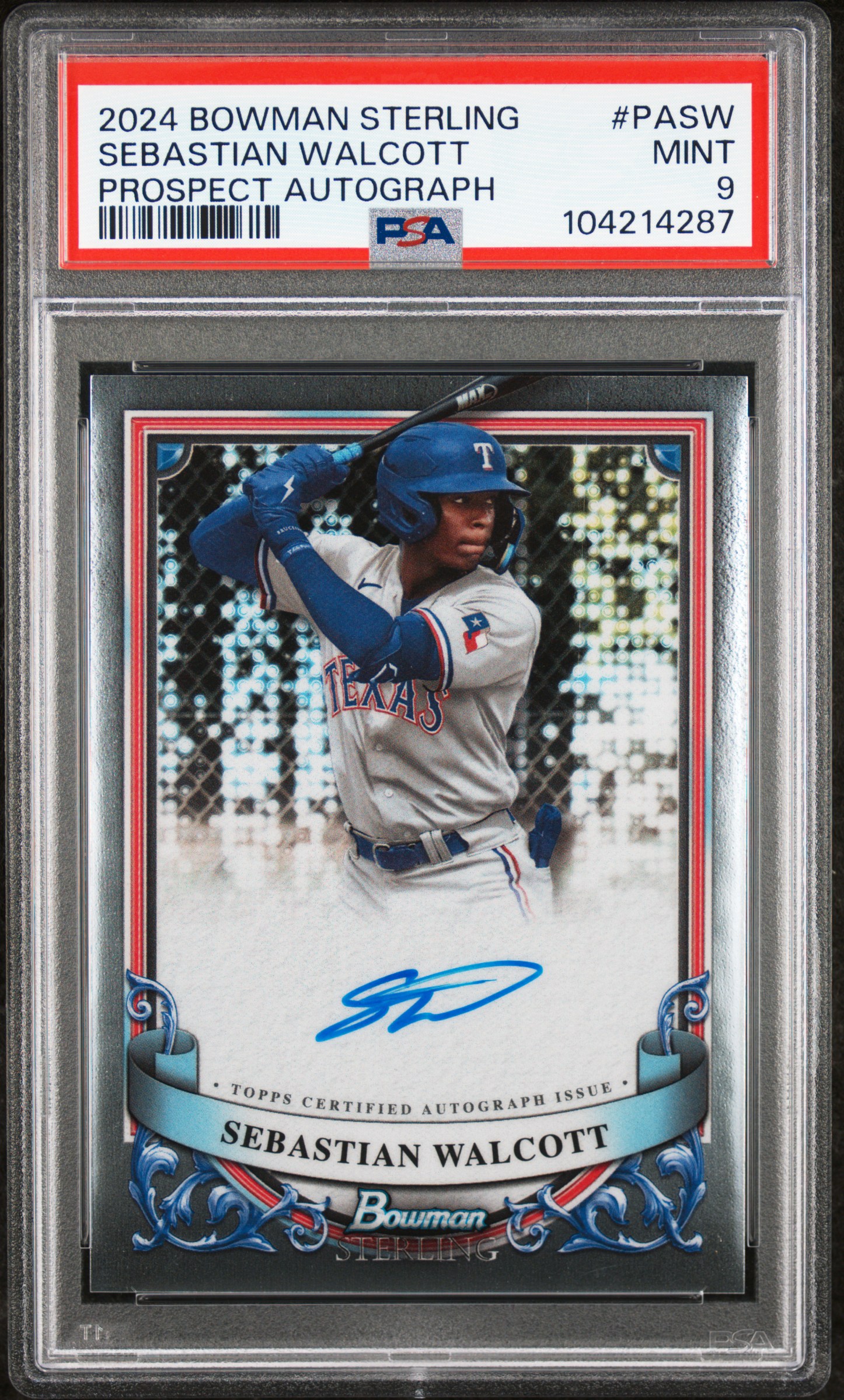 2024 Bowman Sterling Prospect Autographs Sebastian Walcott #Pasw Mint 9 front