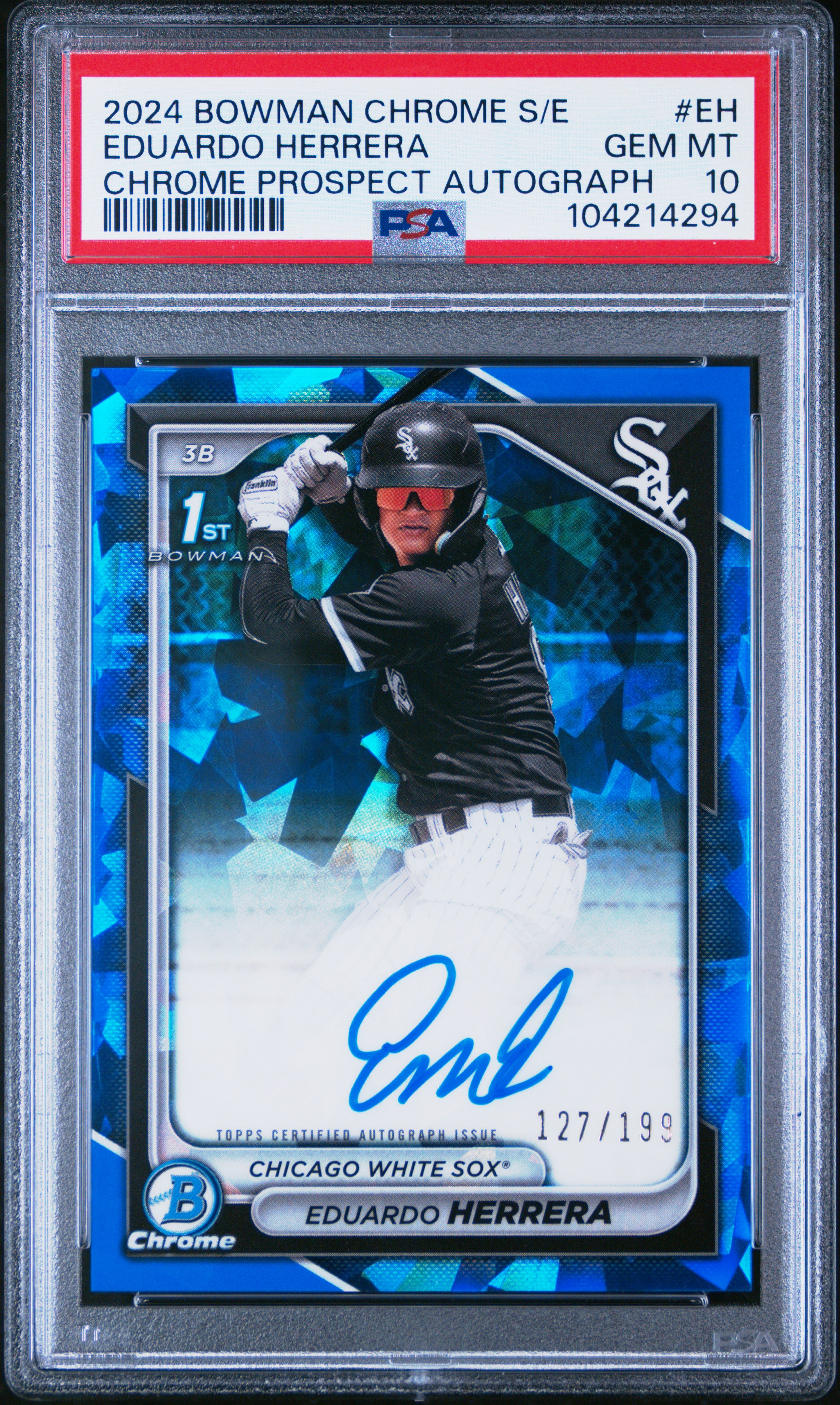 2024 Bowman Chrome Sapphire Edition Prospects Autographs Eduardo Herrera #Eh (Chrome Prospect Autograph) Gem Mt 10 front