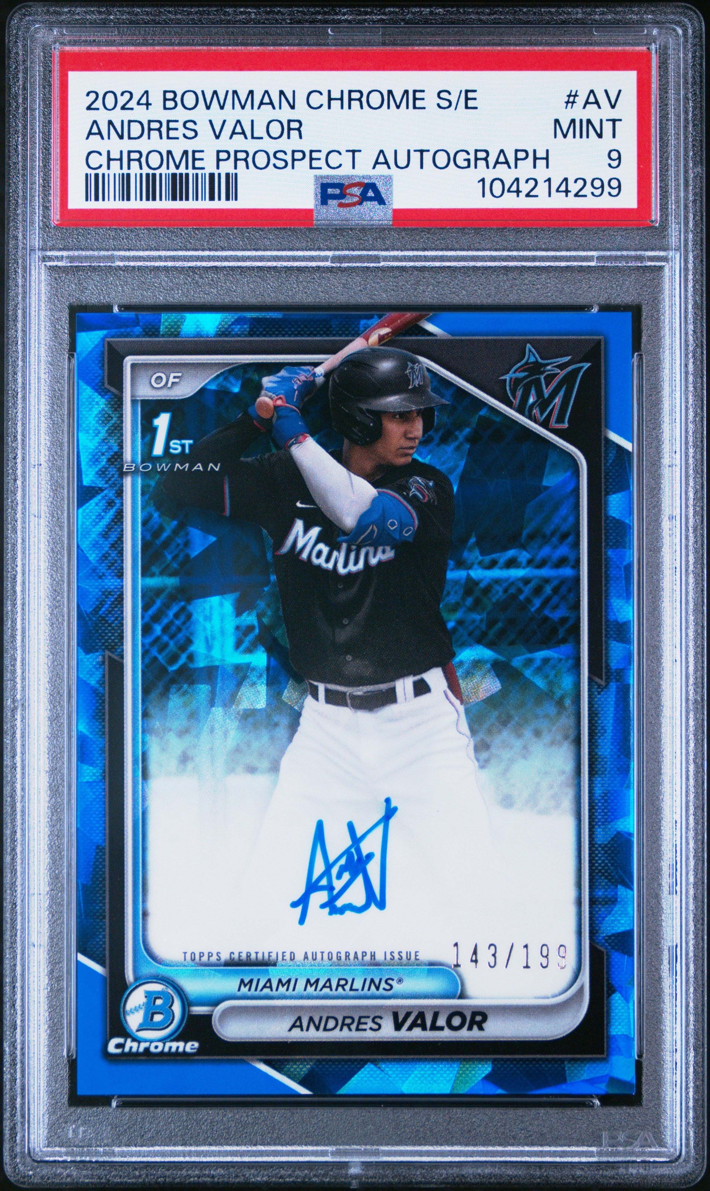2024 Bowman Chrome Sapphire Edition Prospects Autographs Andres Valor #Av (Chrome Prospect Autograph) Mint 9 front