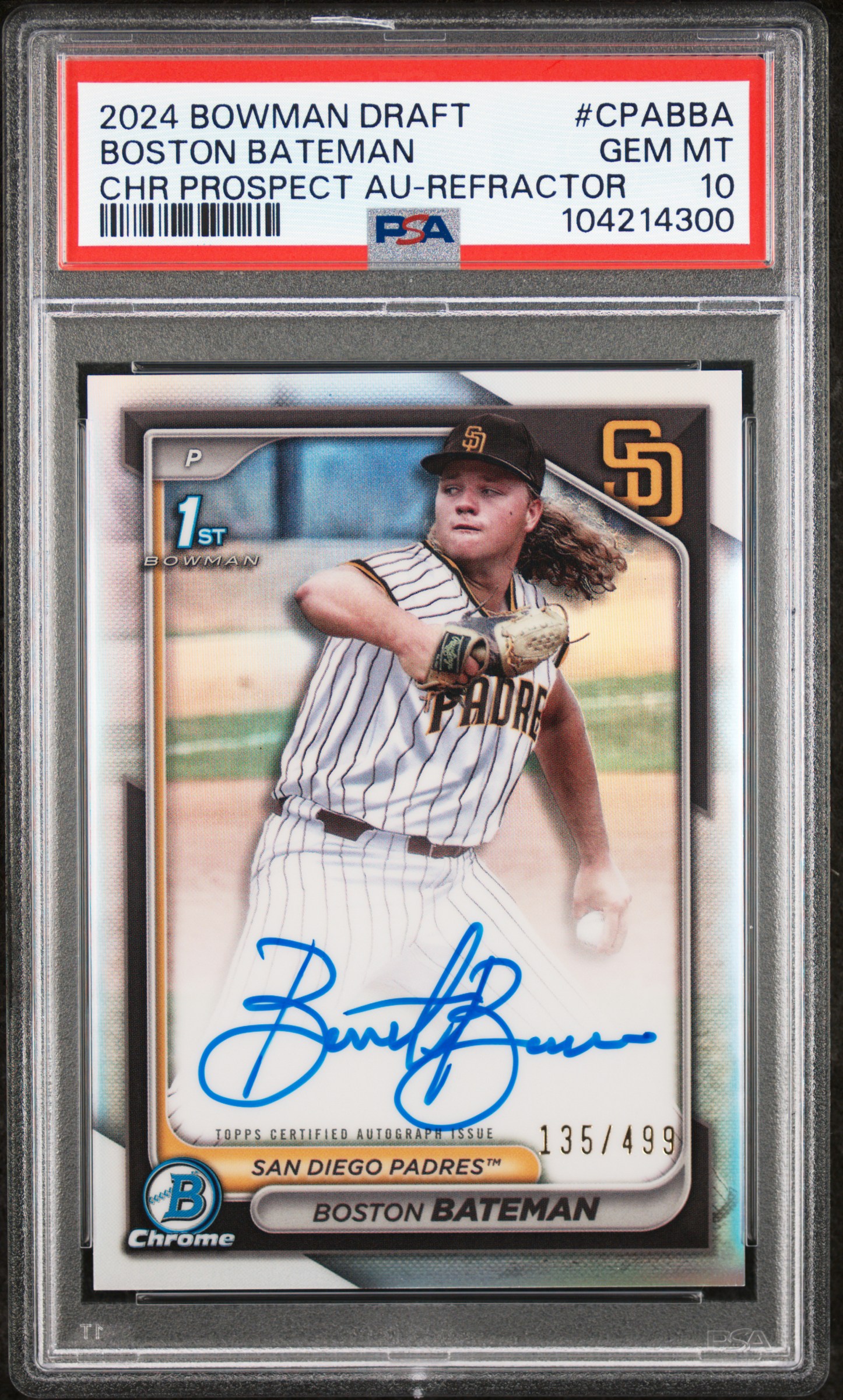 2024 Bowman Draft Chrome Prospect Autographs Boston Bateman #Cpabba (Chr Prospect Au-Refractor) Gem Mt 10 front