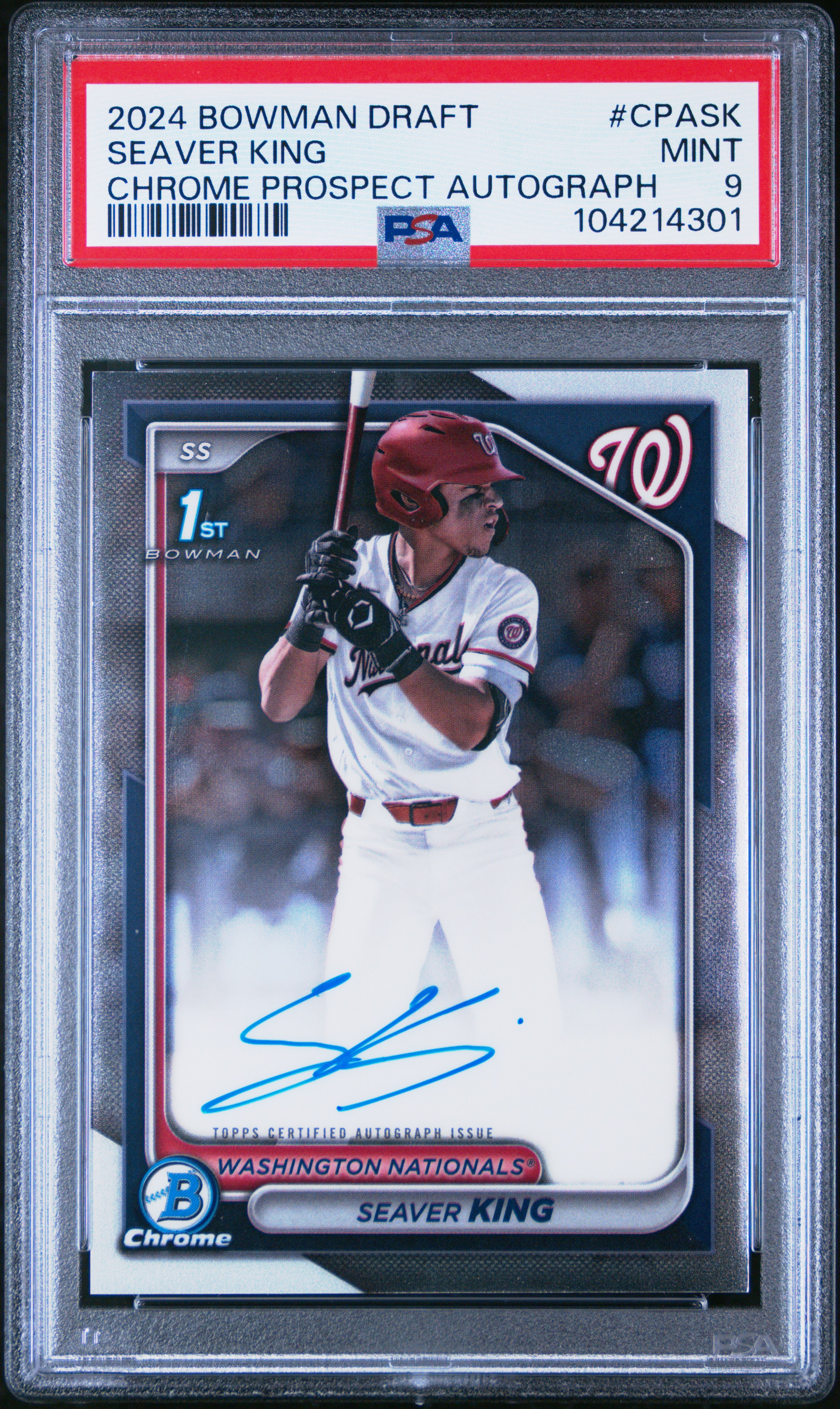 2024 Bowman Draft Chrome Prospect Autographs Seaver King #Cpask Mint 9 front