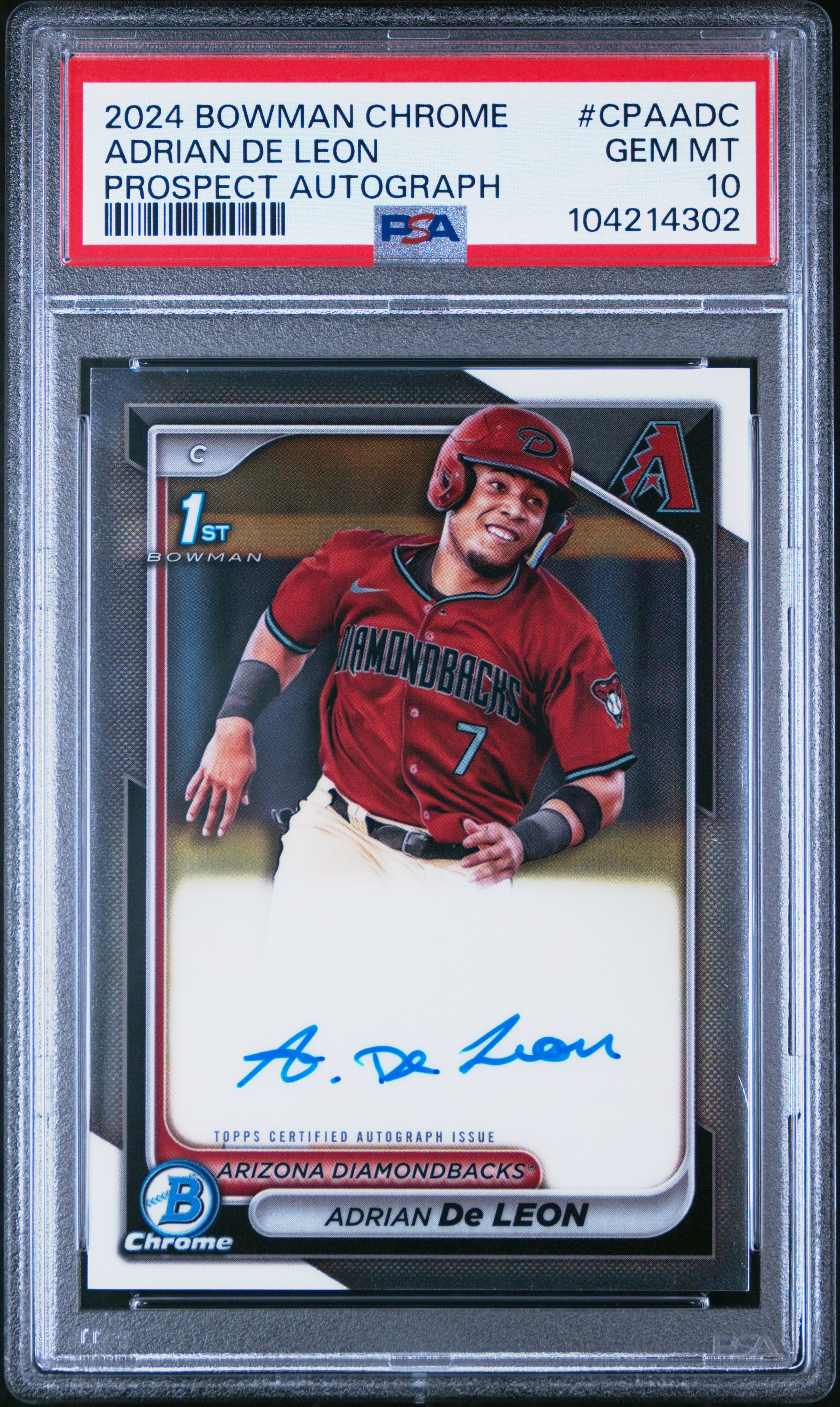 2024 Bowman Chrome Prospect Autographs Adrian De Leon #Cpaadc (Prospect Autograph) Gem Mt 10 front