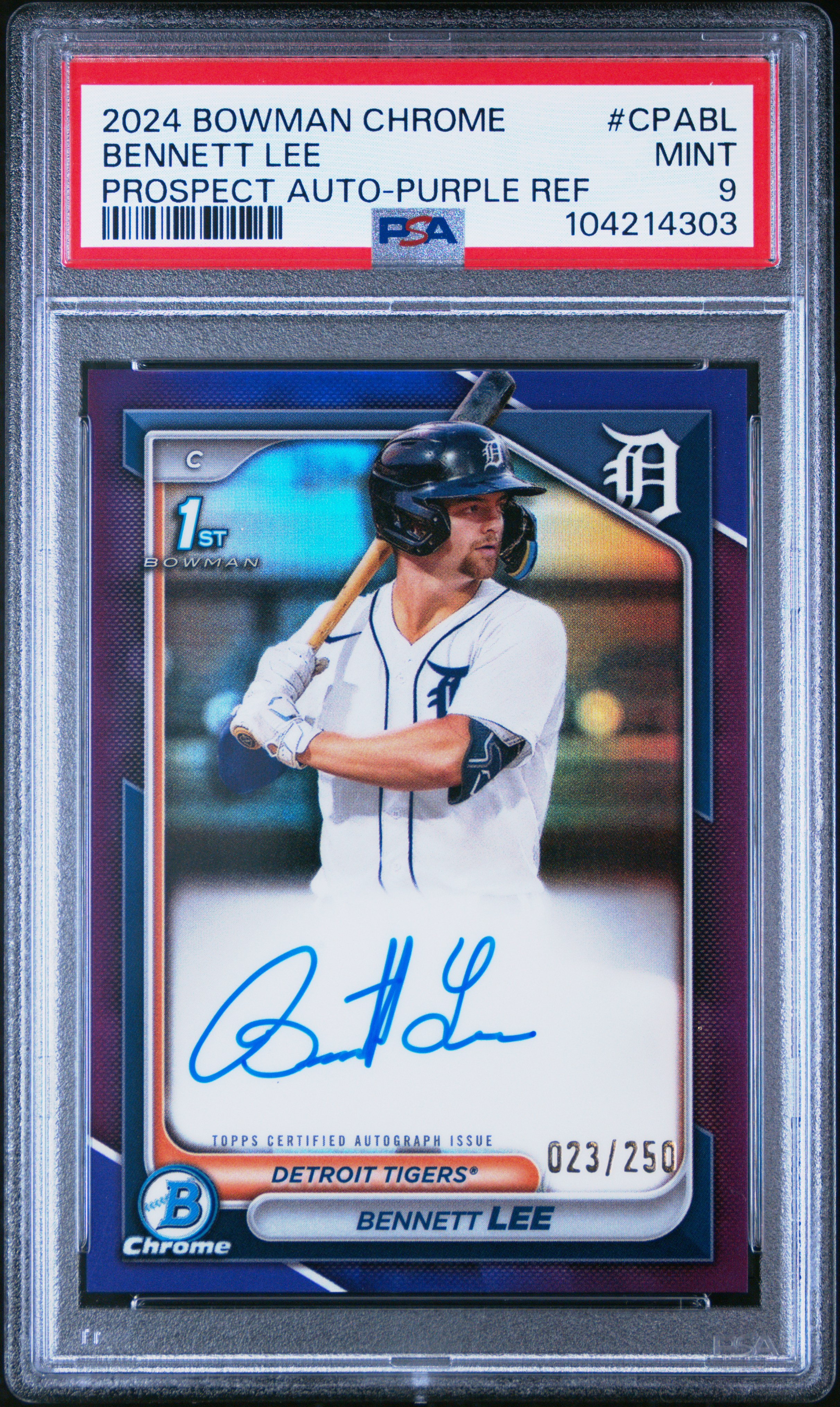 2024 Bowman Chrome Prospect Autographs Bennett Lee #Cpabl (Prospect Auto-Purple Ref) Mint 9 front