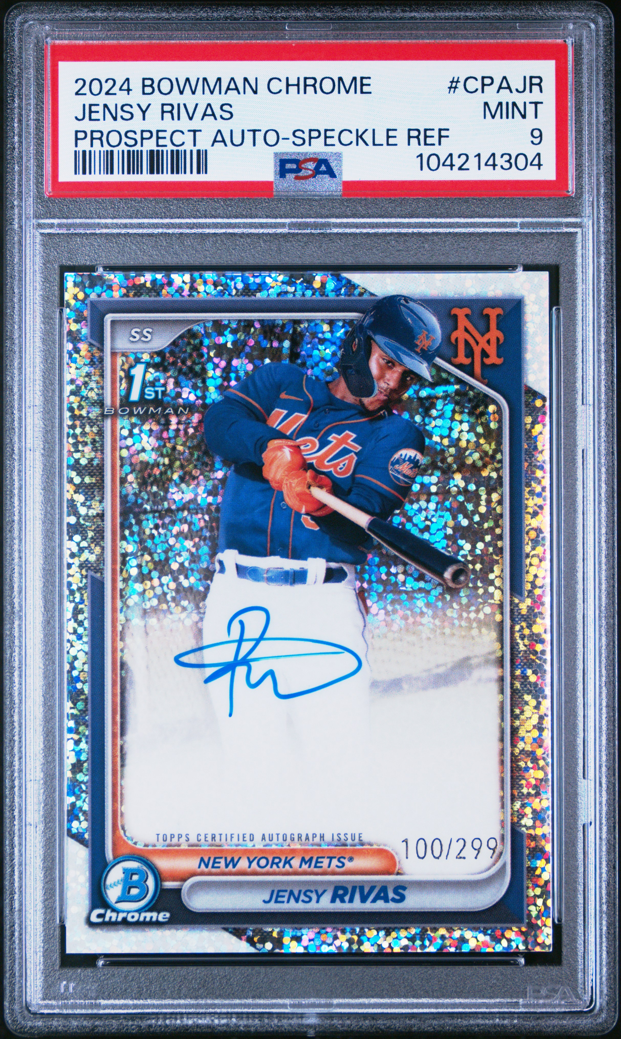 2024 Bowman Chrome Prospect Autographs Jensy Rivas #Cpajr (Prospect Auto-Speckle Ref) Mint 9 front