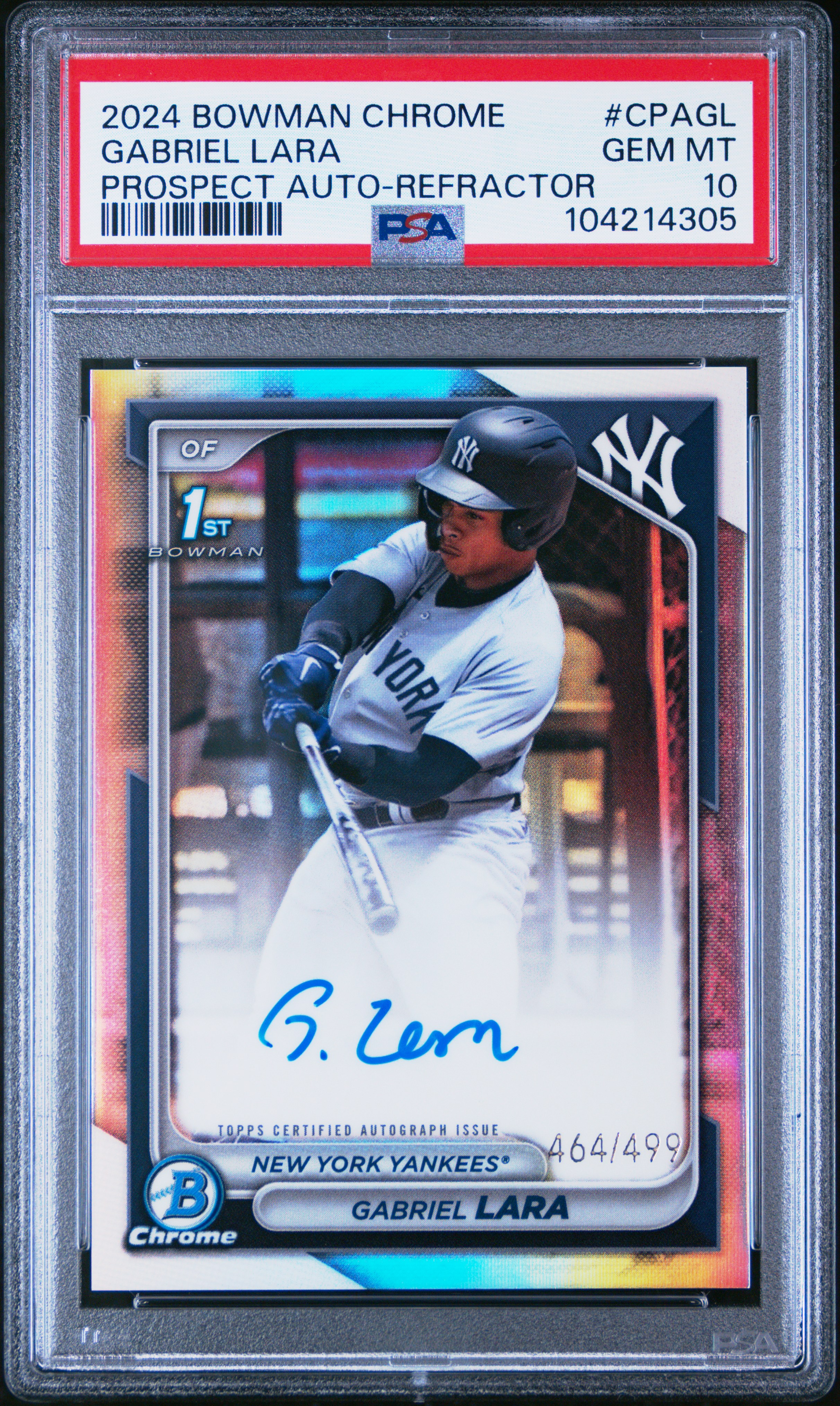 2024 Bowman Chrome Prospect Autographs Gabriel Lara #Cpagl (Prospect Auto-Refractor) Gem Mt 10 front
