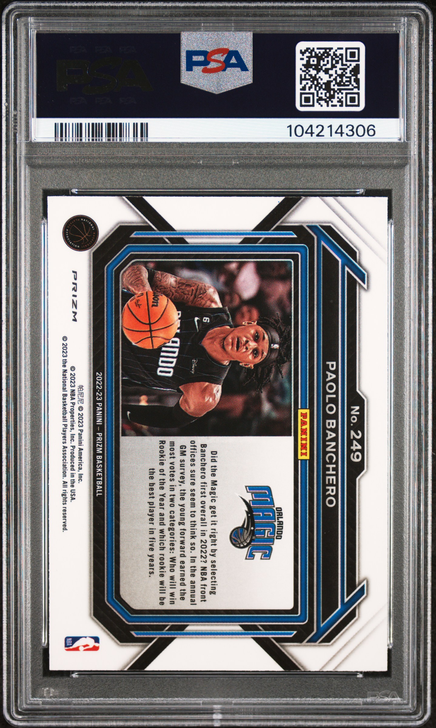 2022 Panini Prizm Paolo Banchero #249 (Variation) Mint 9 back