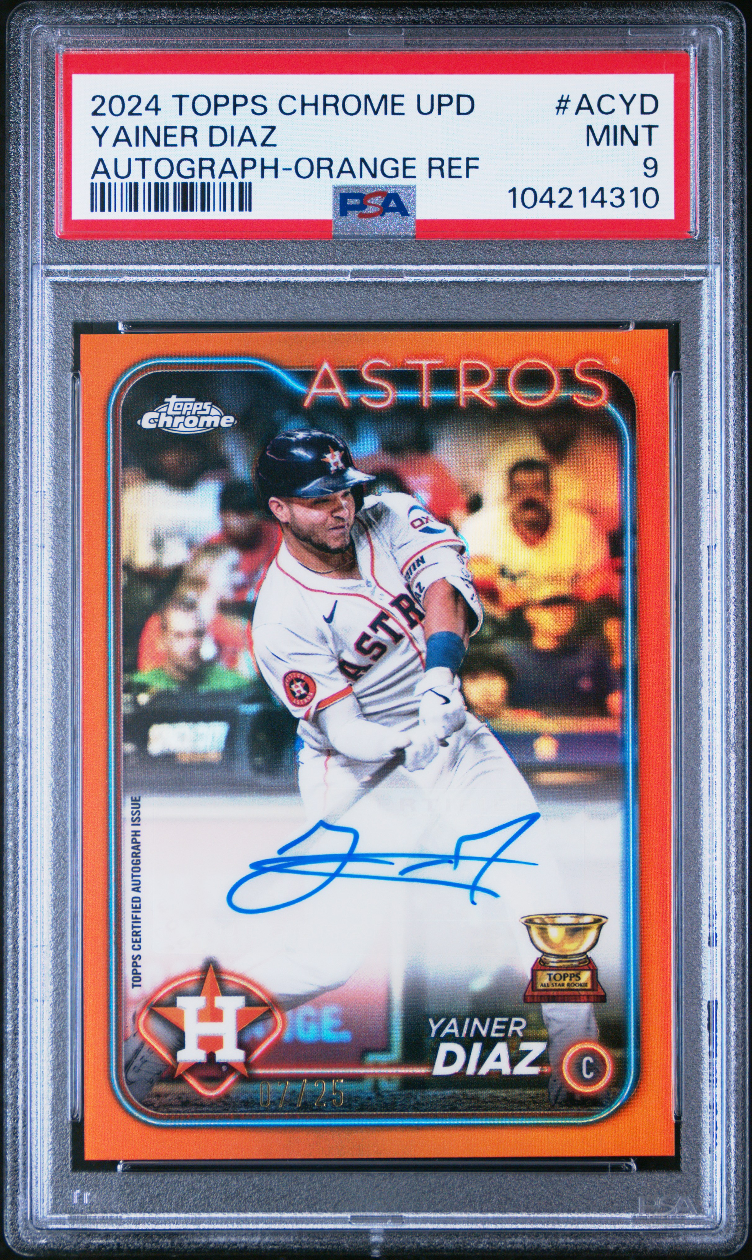 2024 Topps Chrome Update Chrome Baseball Update Series Autographs Yainer Diaz #Acyd (Autograph-Orange Ref) Mint 9 front