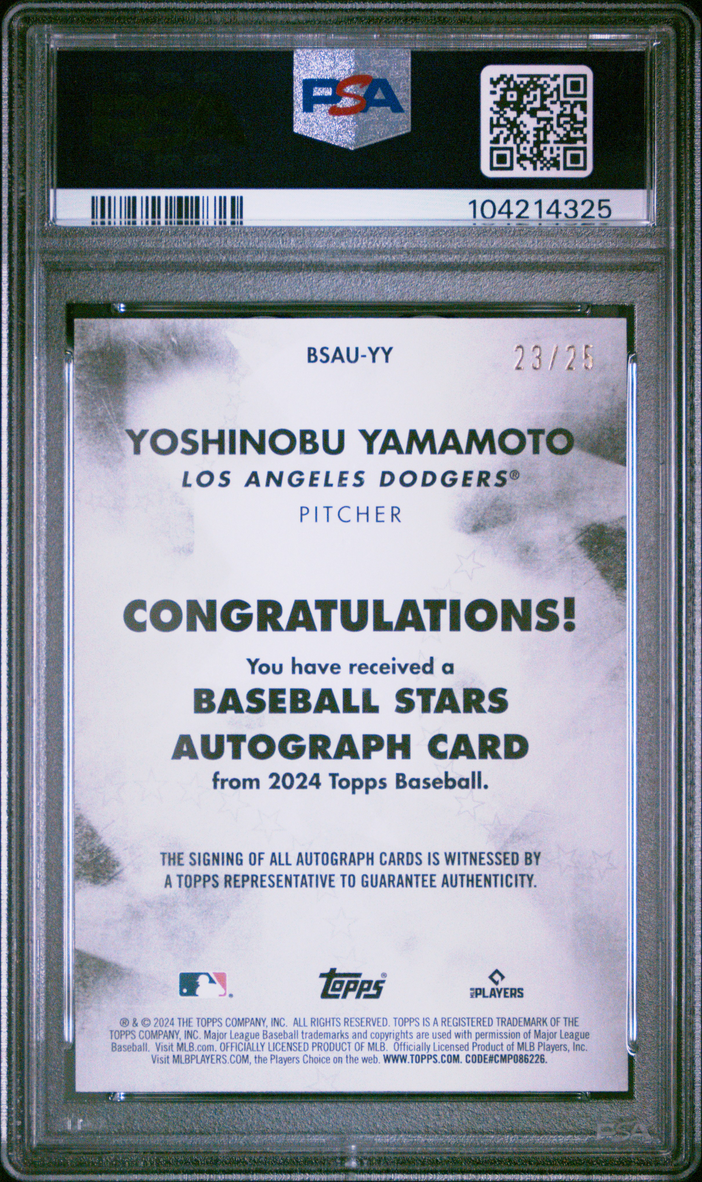 2024 Topps Baseball Stars Autographs Yoshinobu Yamamoto #Yy (Baseball Stars Auto-Red) Nm-Mt 8 back