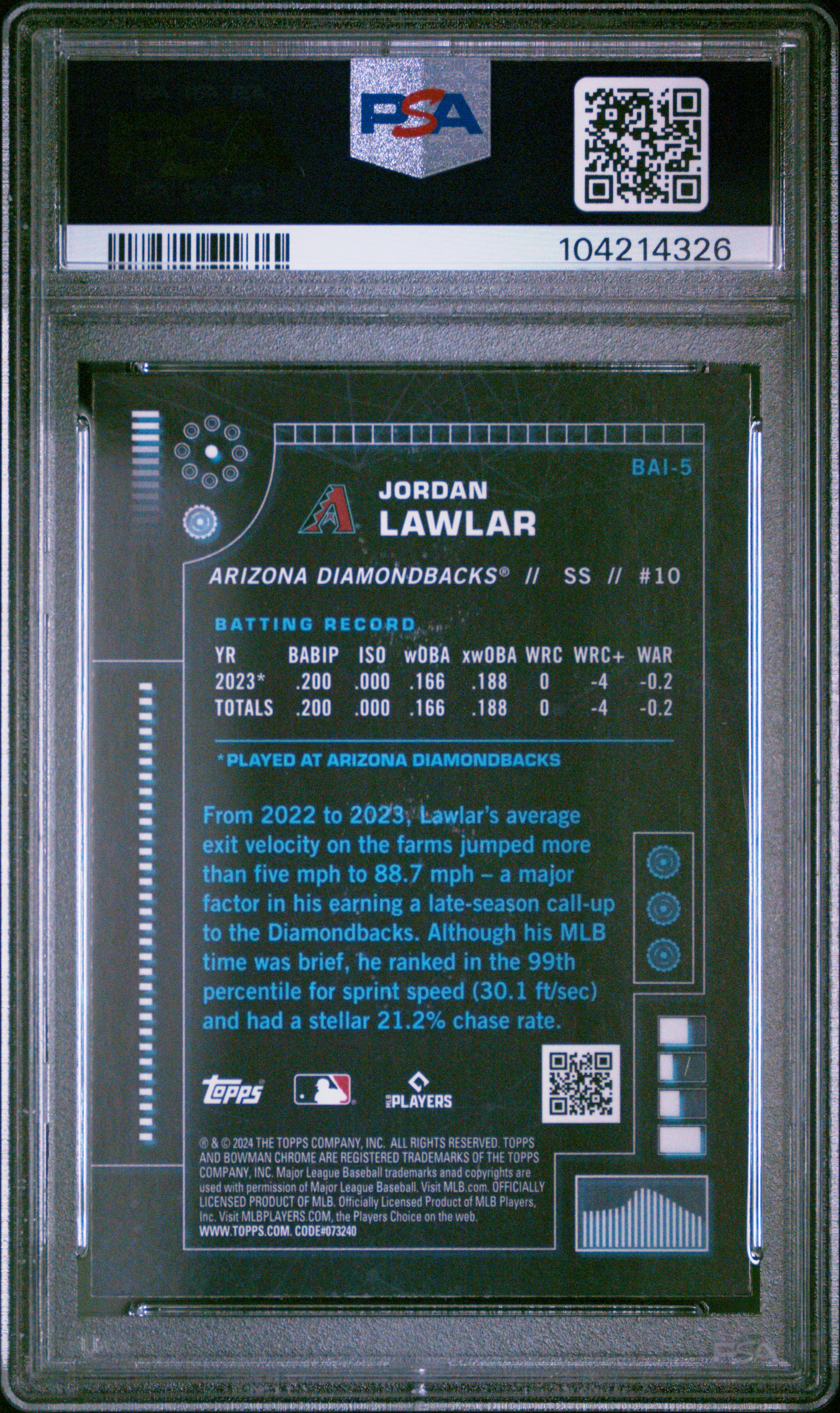 2024 Bowman Bowman Ai Jordan Lawlar #Bai5 Mint 9 back