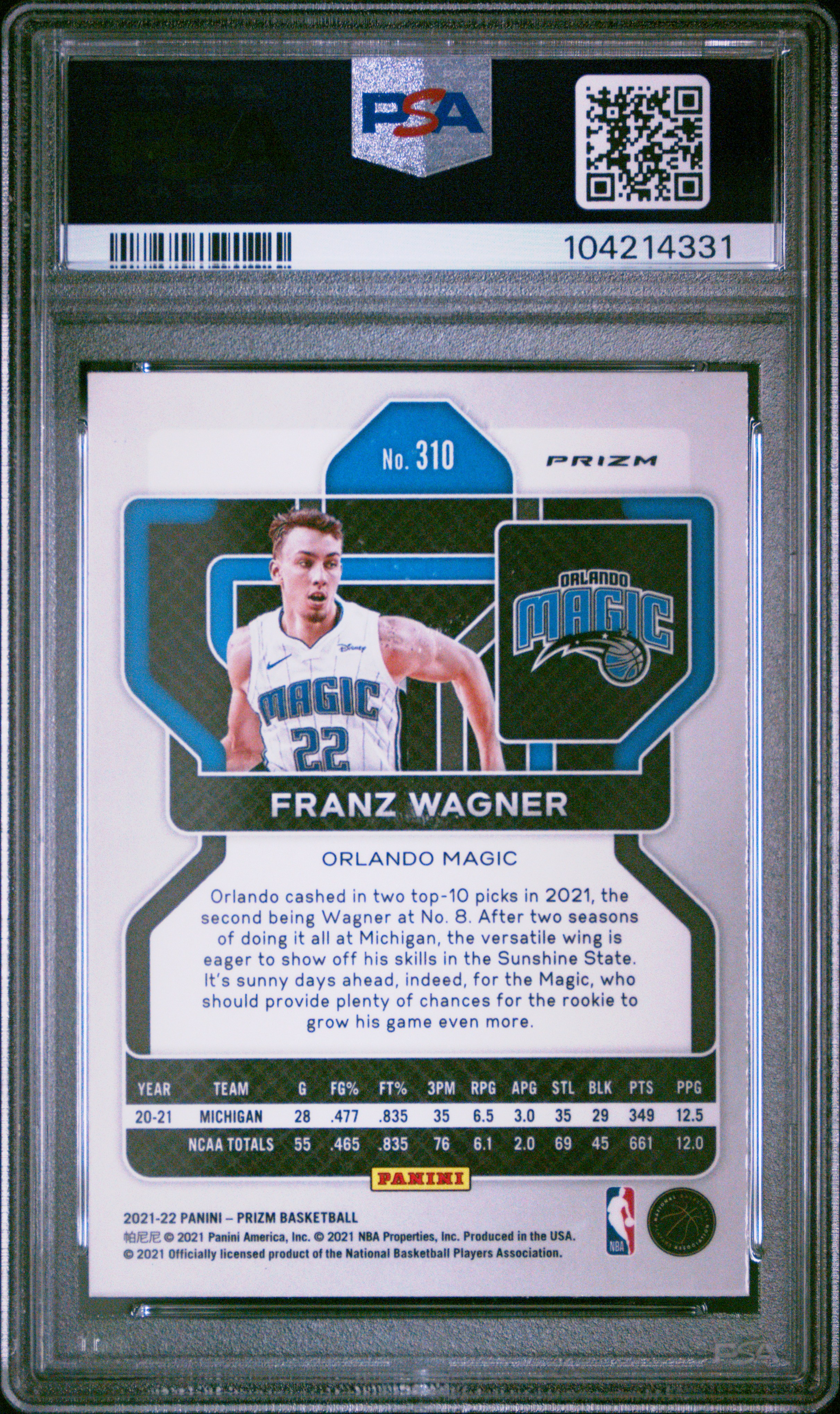 2021 Panini Prizm Franz Wagner #310 (Silver Prizm) Mint 9 back