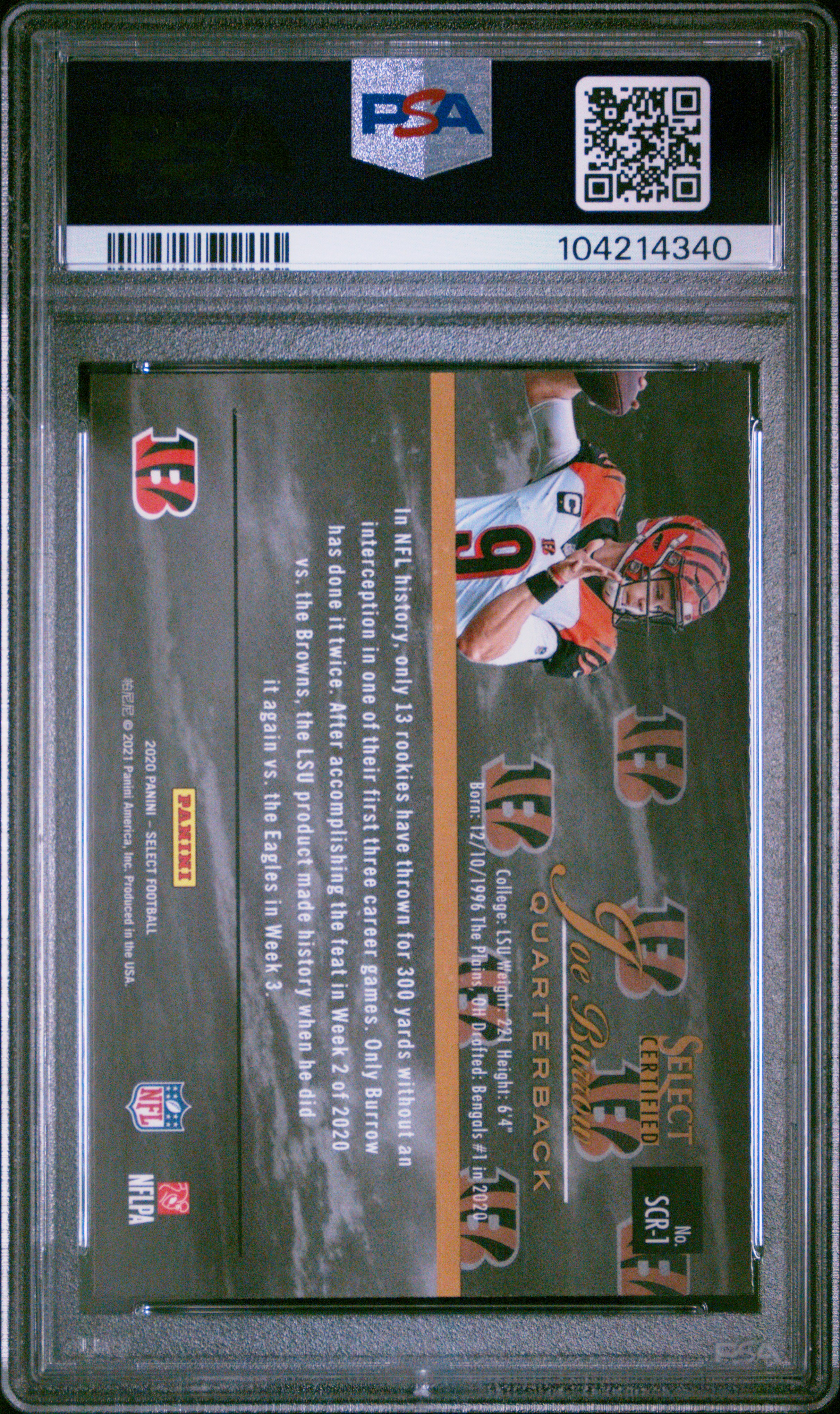 2020 Panini Select Select Certified Rookies Joe Burrow #Scr1 (Select Certified Rookies) Gem Mt 10 back