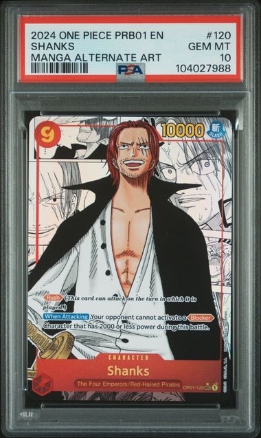 2024 One Piece Prb01-Premium Booster -One Piece Card The Best- Shanks #120 (Manga Alternate Art) Gem Mt 10 front