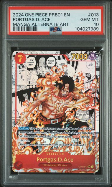 2024 One Piece Prb01-Premium Booster -One Piece Card The Best- Portgas D. Ace #013 (Manga Alternate Art) Gem Mt 10 front