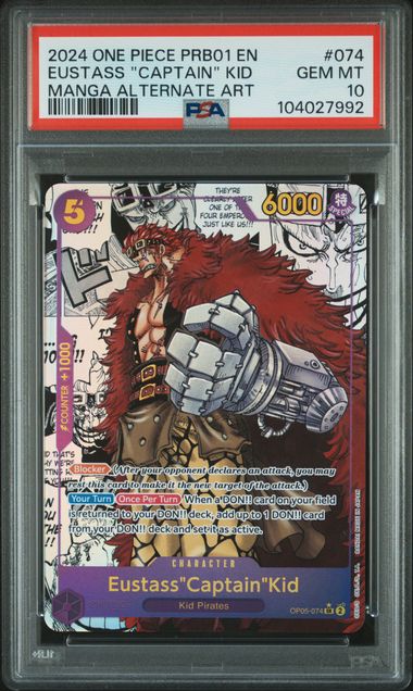 2024 One Piece Prb01-Premium Booster -One Piece Card The Best- Eustass "Captain" Kid #074 (Manga Alternate Art) Gem Mt 10 front