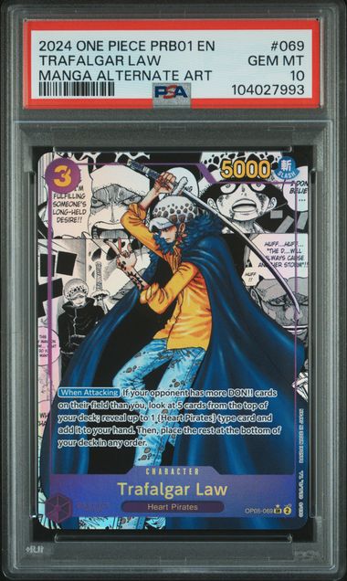 2024 One Piece Prb01-Premium Booster -One Piece Card The Best- Trafalgar Law #069 (Manga Alternate Art) Gem Mt 10 front