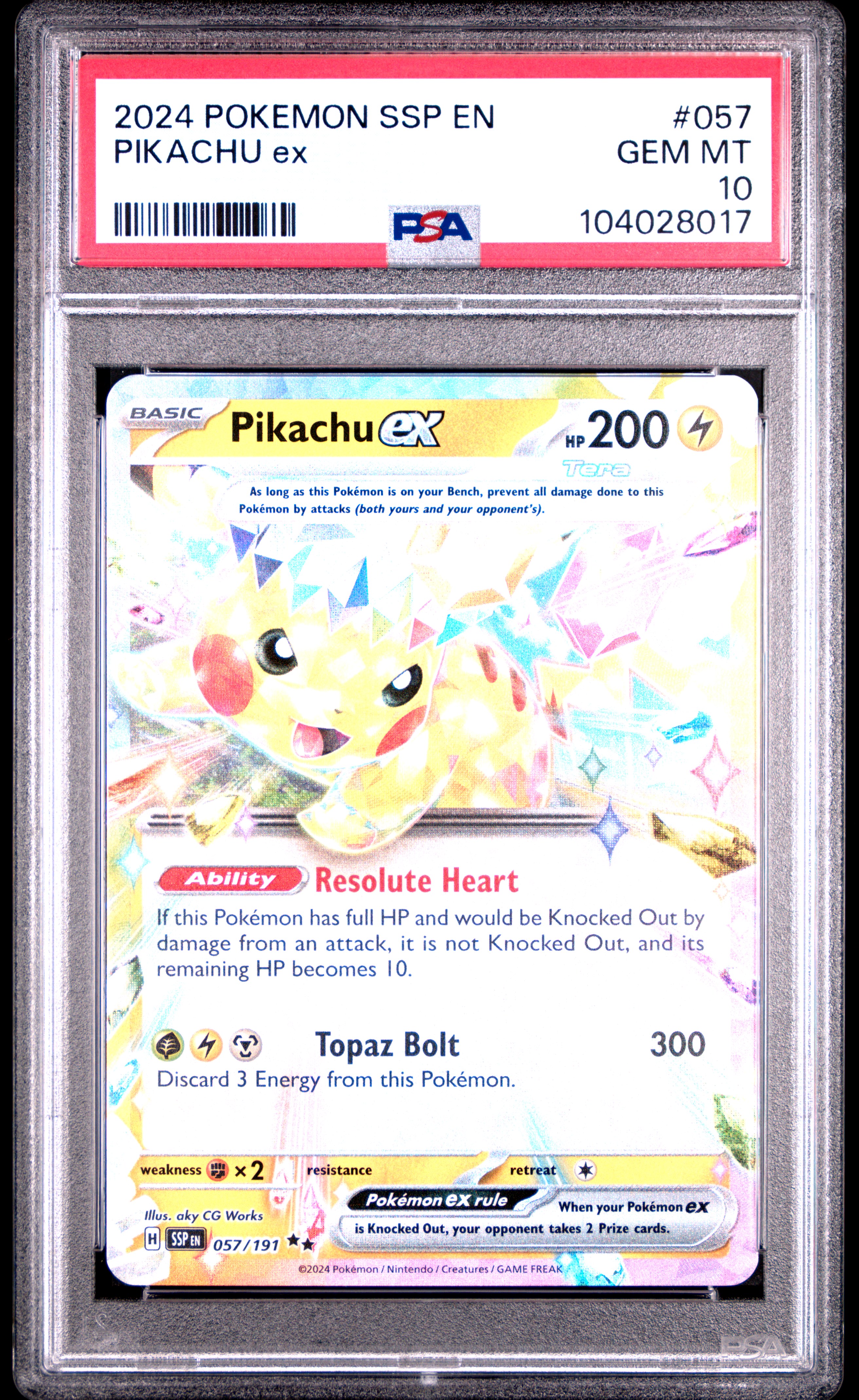 2024 Pokemon Ssp En-Surging Sparks Pikachu Ex #057 Gem Mt 10 back