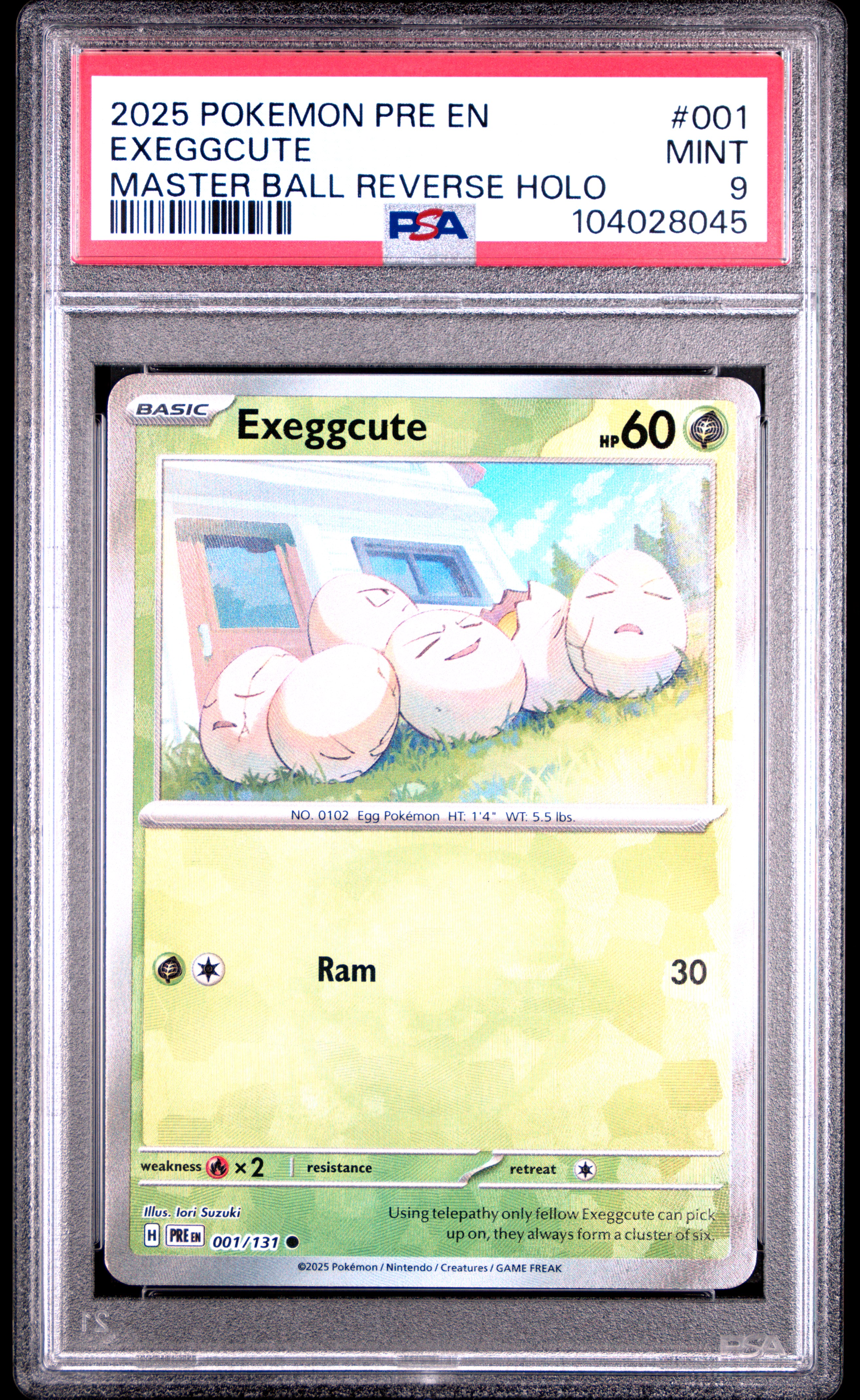 2025 Pokemon Pre En-Prismatic Evolutions Exeggcute #001 (Master Ball Reverse Holo) Mint 9 back