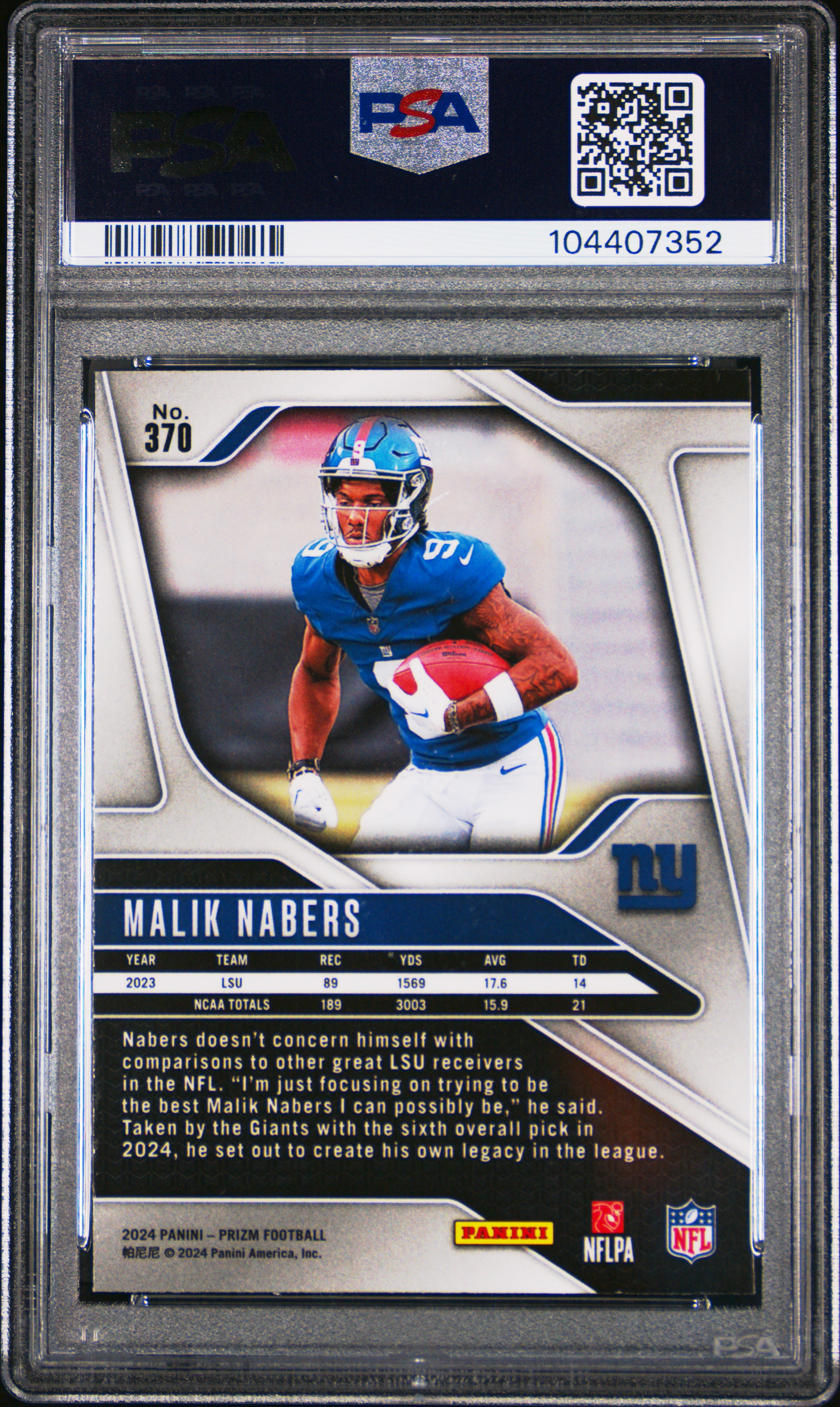 2024 Panini Prizm Malik Nabers #370 Mint 9 back