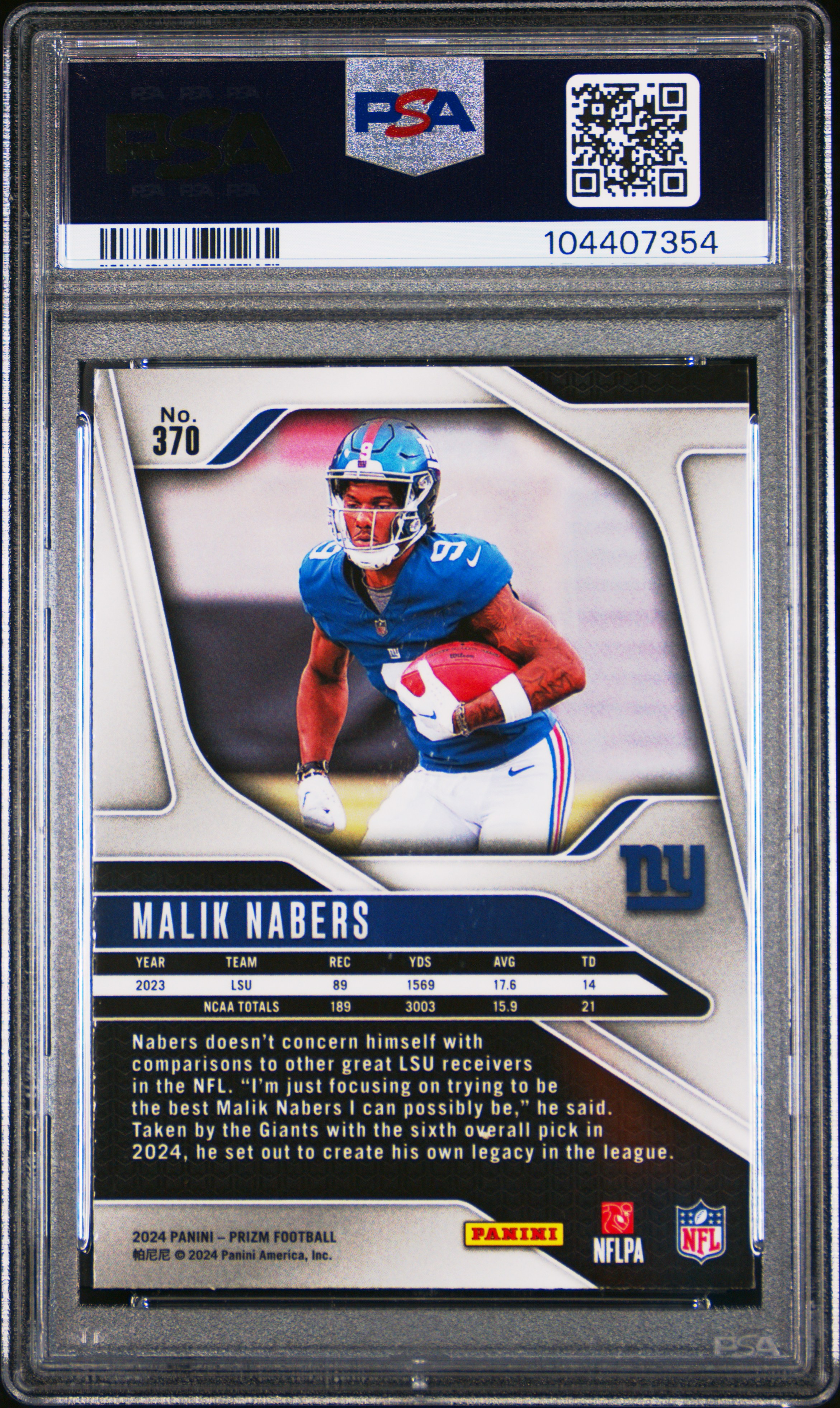 2024 Panini Prizm Malik Nabers #370 Mint 9 back