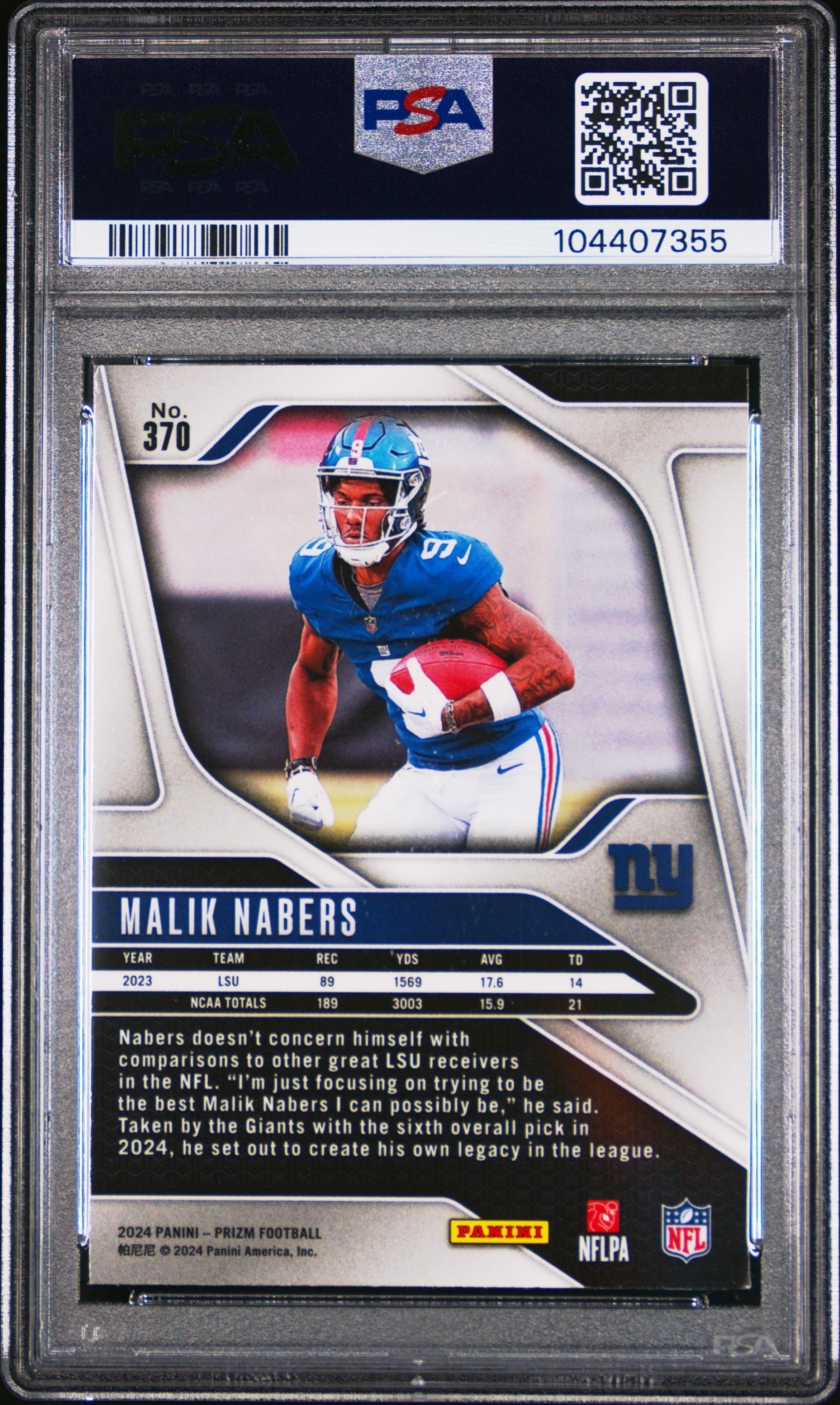 2024 Panini Prizm Malik Nabers #370 Mint 9 back