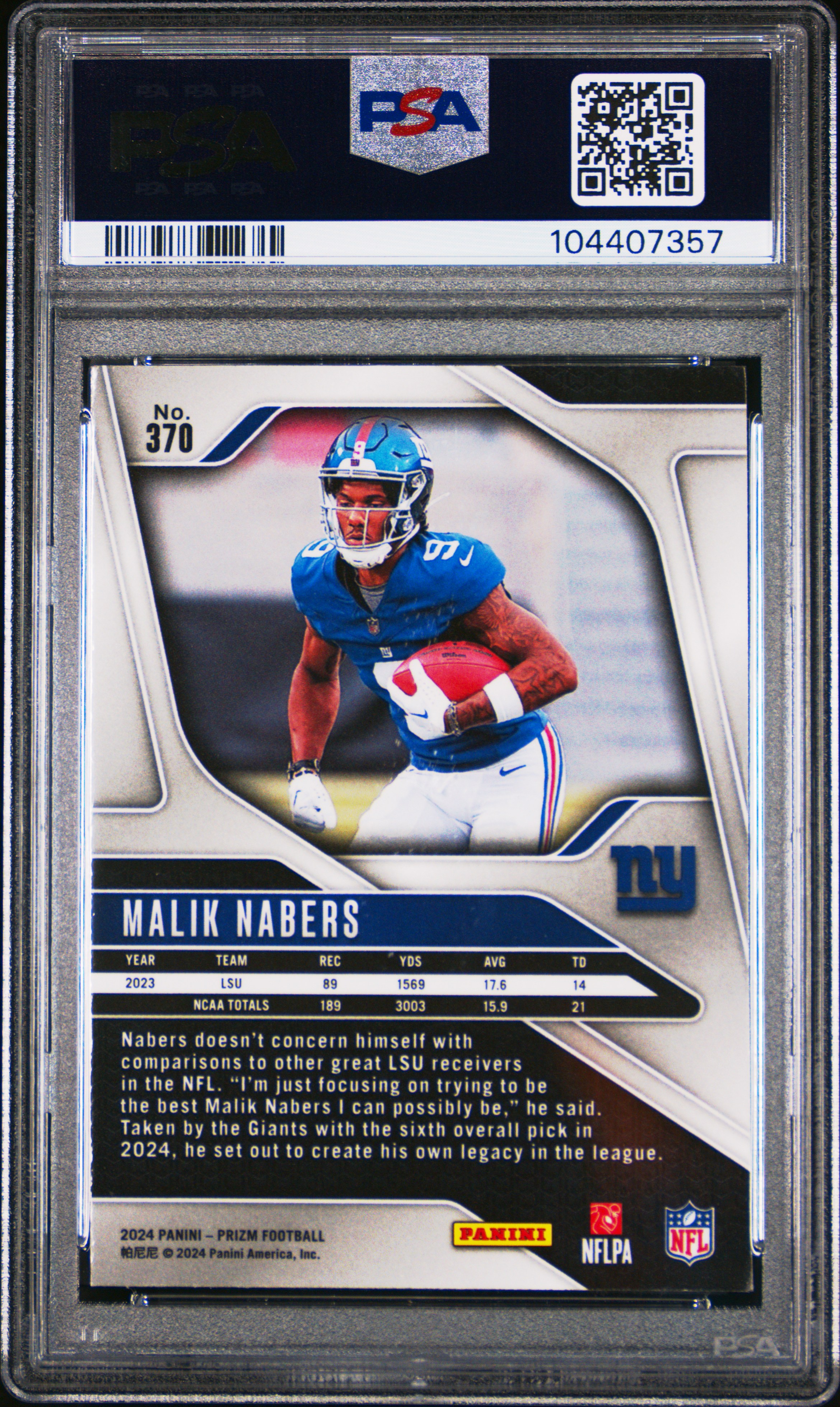 2024 Panini Prizm Malik Nabers #370 Mint 9 back