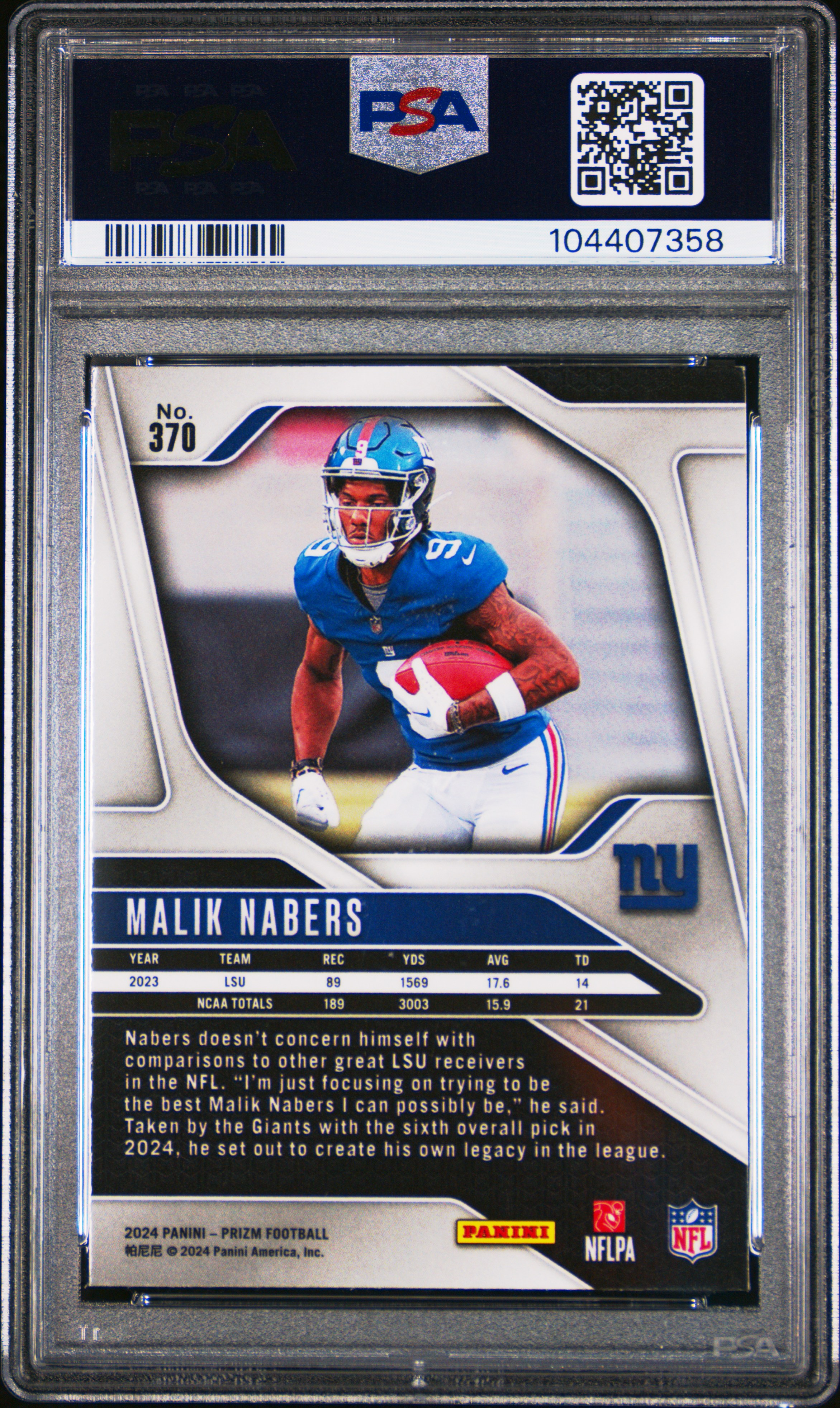 2024 Panini Prizm Malik Nabers #370 Mint 9 back