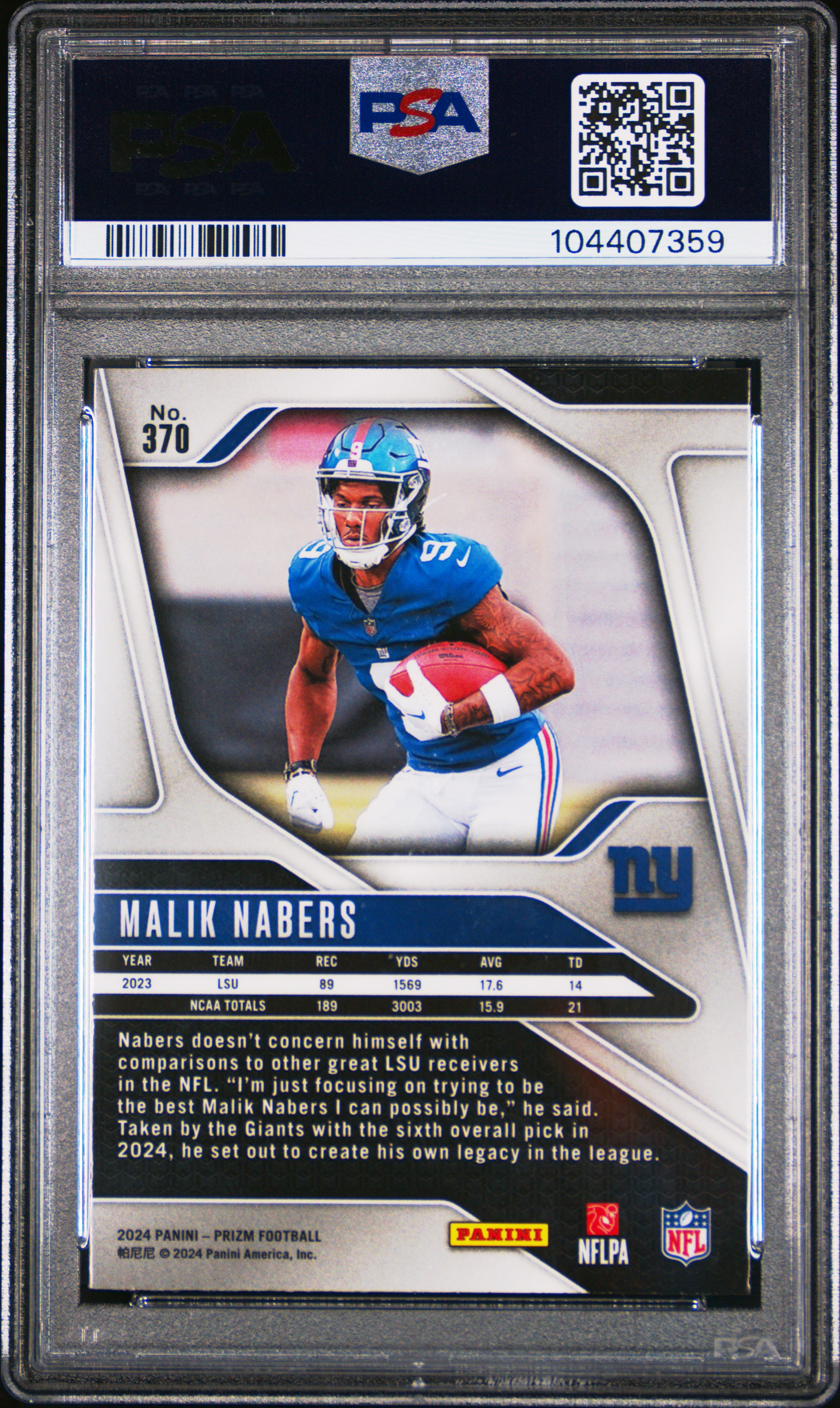 2024 Panini Prizm Malik Nabers #370 Mint 9 back