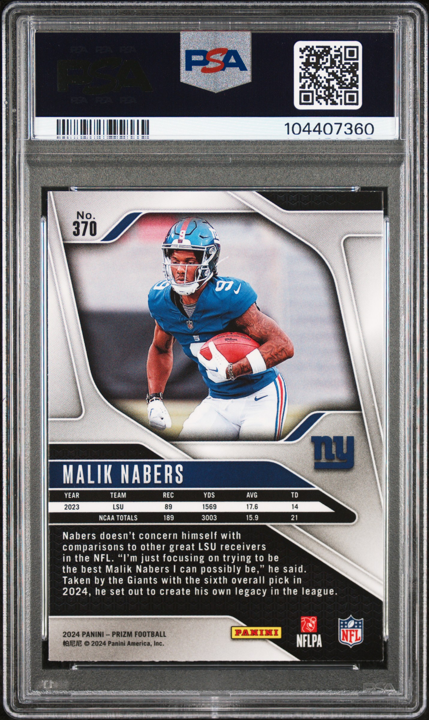 2024 Panini Prizm Malik Nabers #370 Mint 9 back