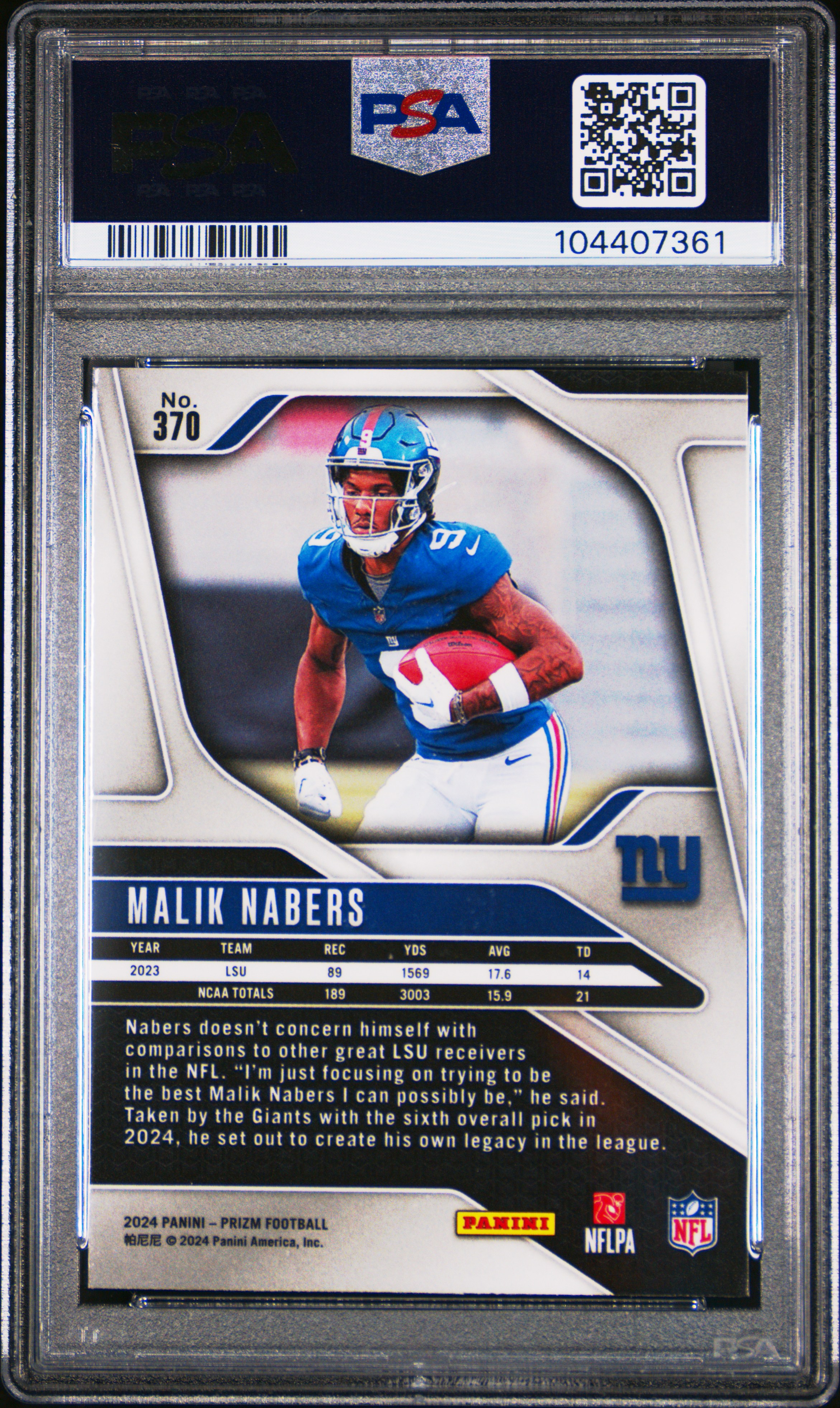 2024 Panini Prizm Malik Nabers #370 Gem Mt 10 back