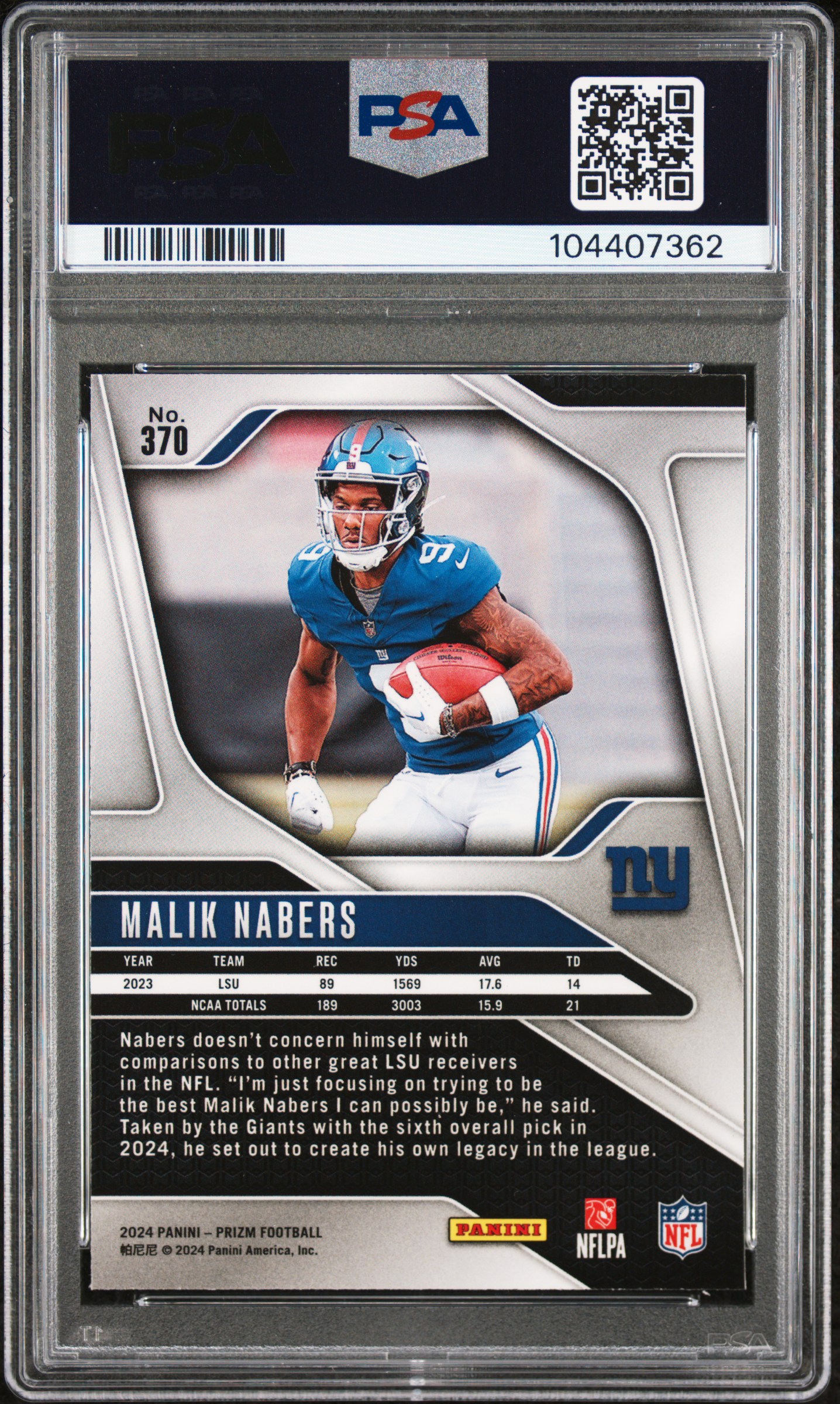 2024 Panini Prizm Malik Nabers #370 Mint 9 back