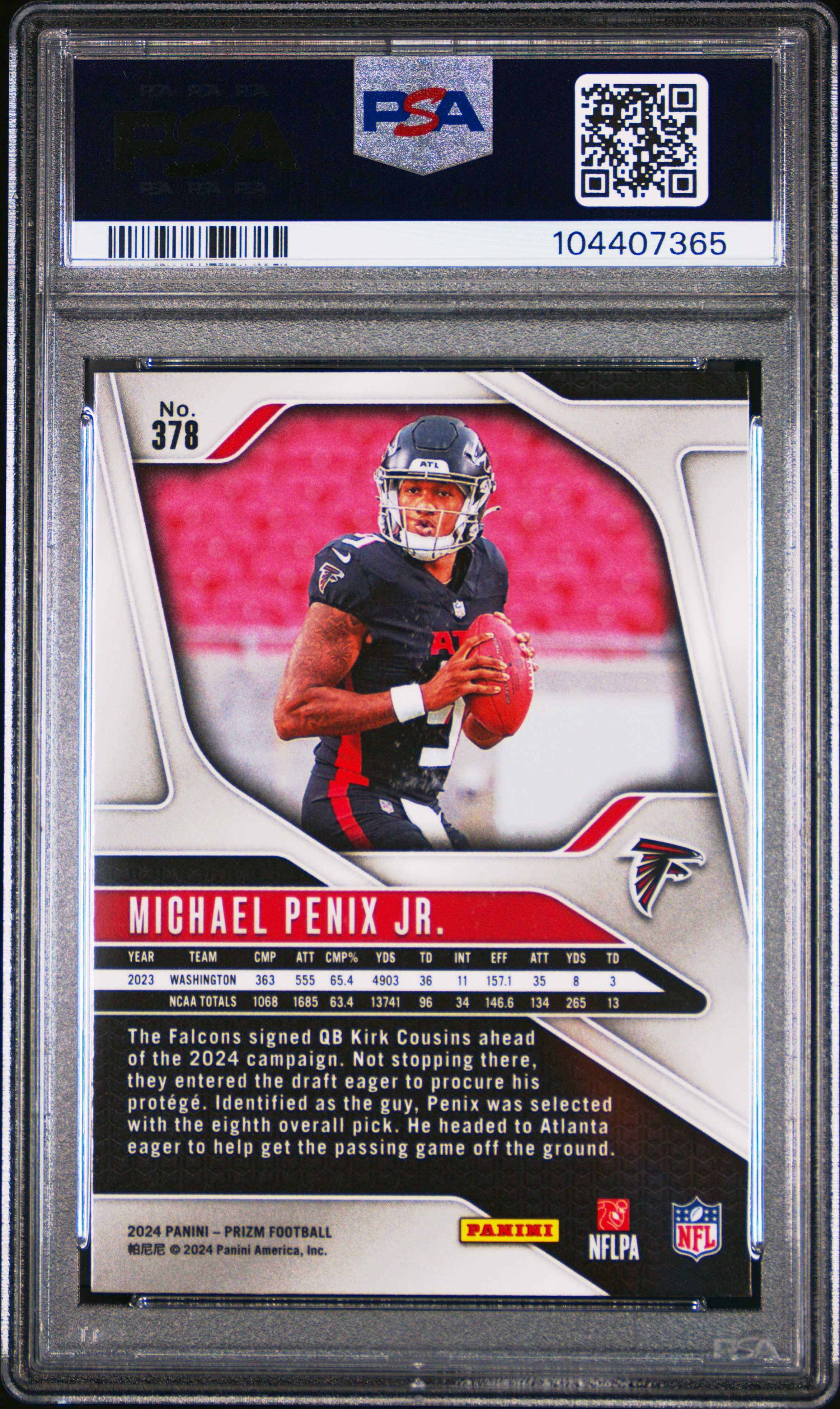 2024 Panini Prizm Michael Penix Jr. #378 Gem Mt 10 back