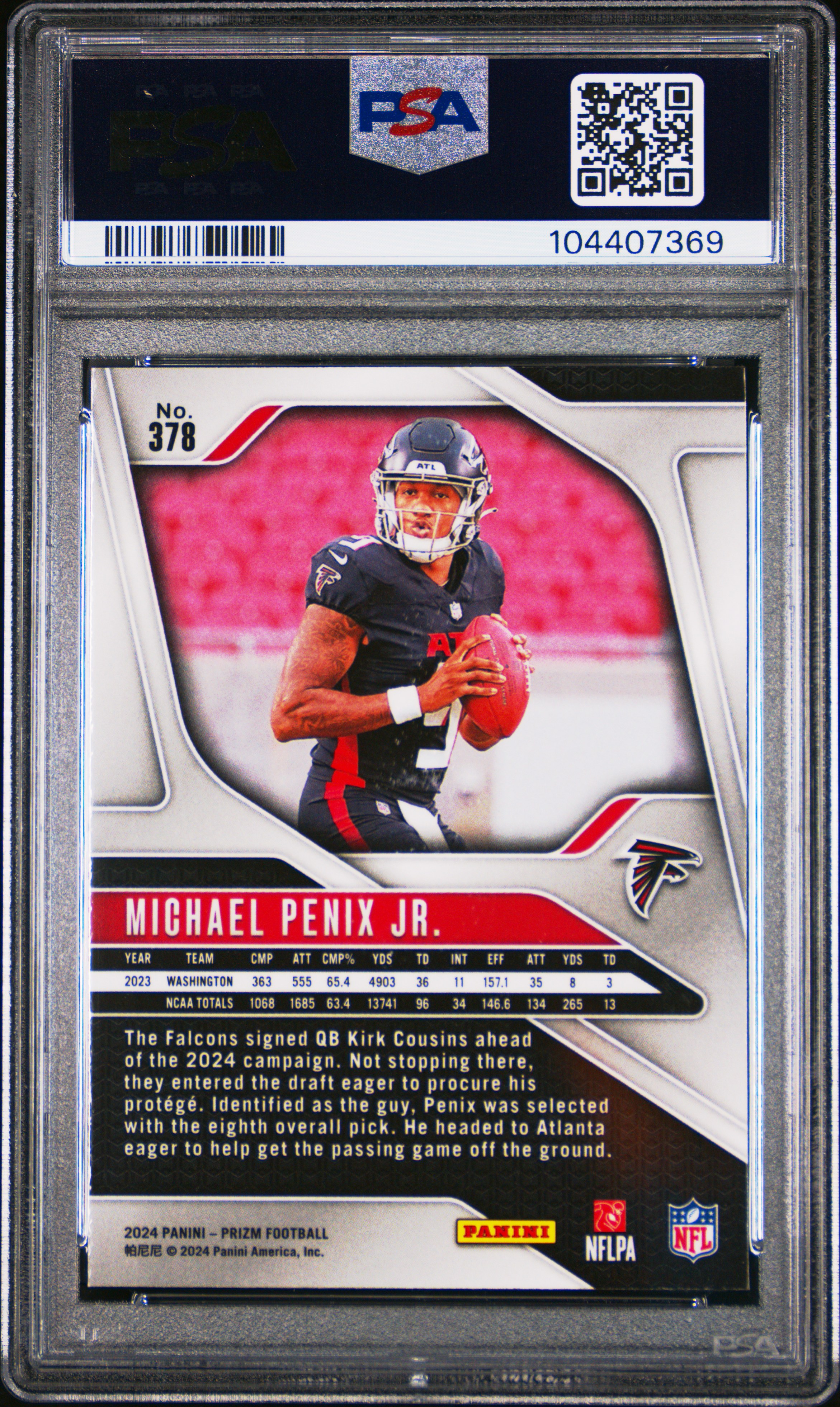 2024 Panini Prizm Michael Penix Jr. #378 Gem Mt 10 back