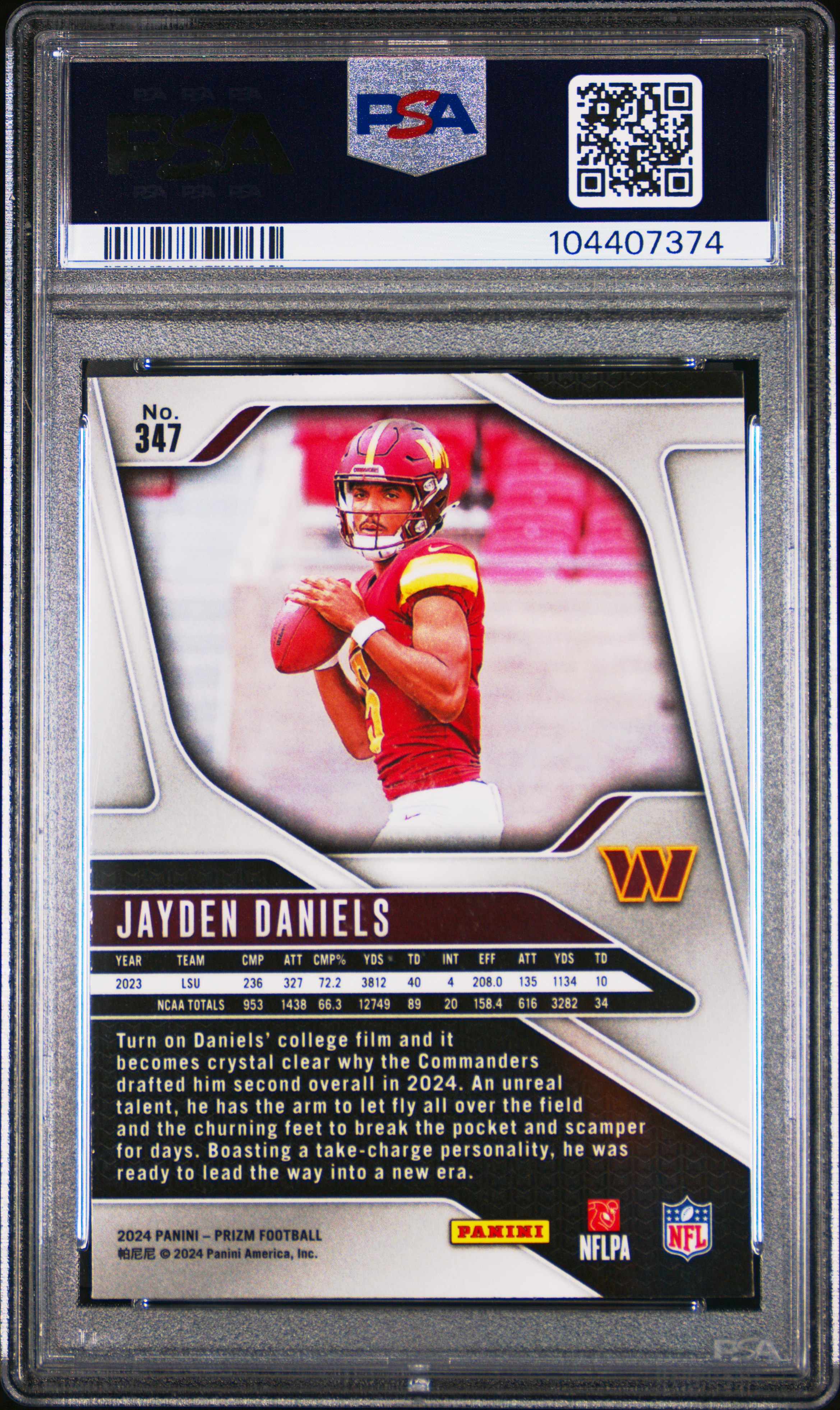2024 Panini Prizm Jayden Daniels #347 Mint 9 back