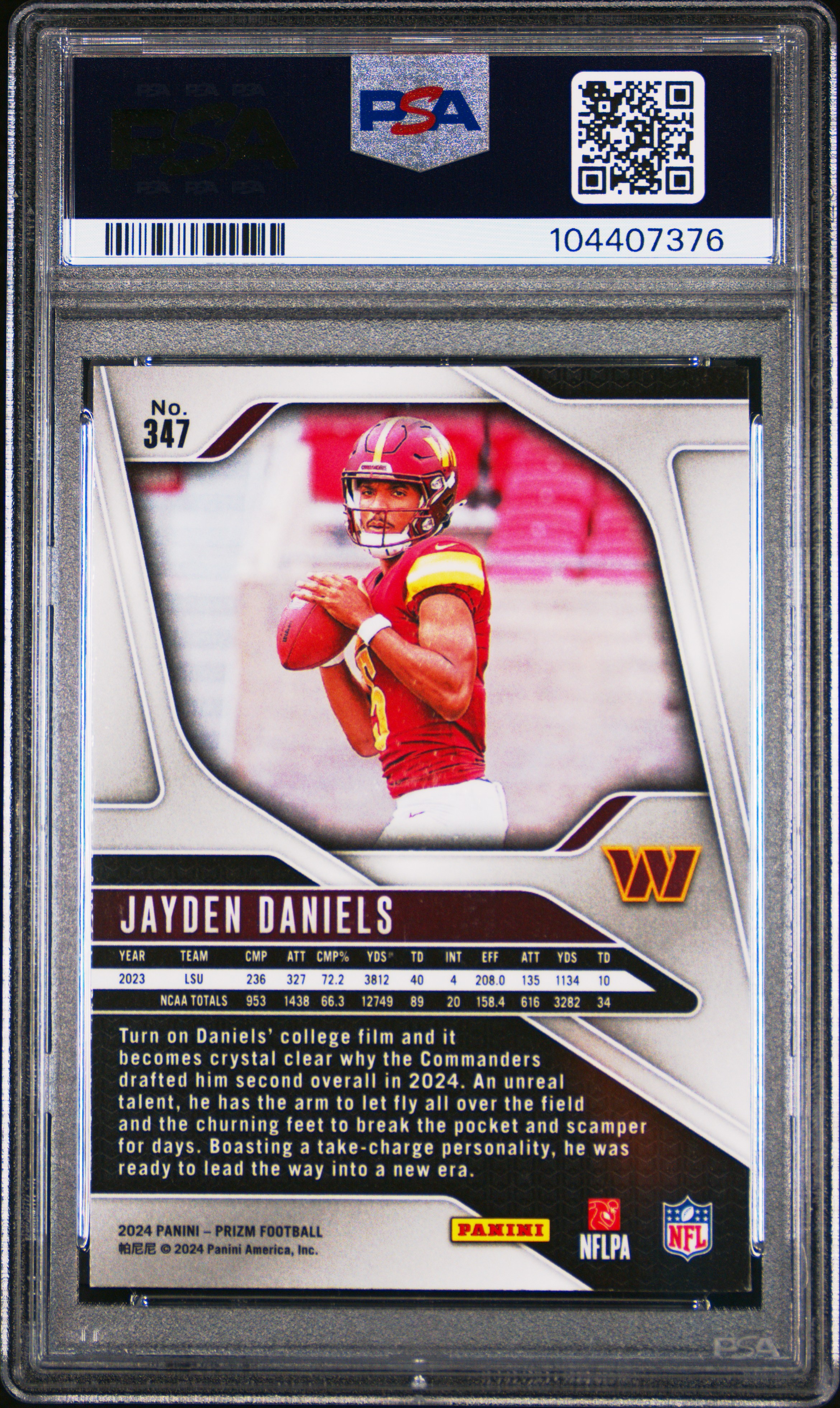 2024 Panini Prizm Jayden Daniels #347 Mint 9 back