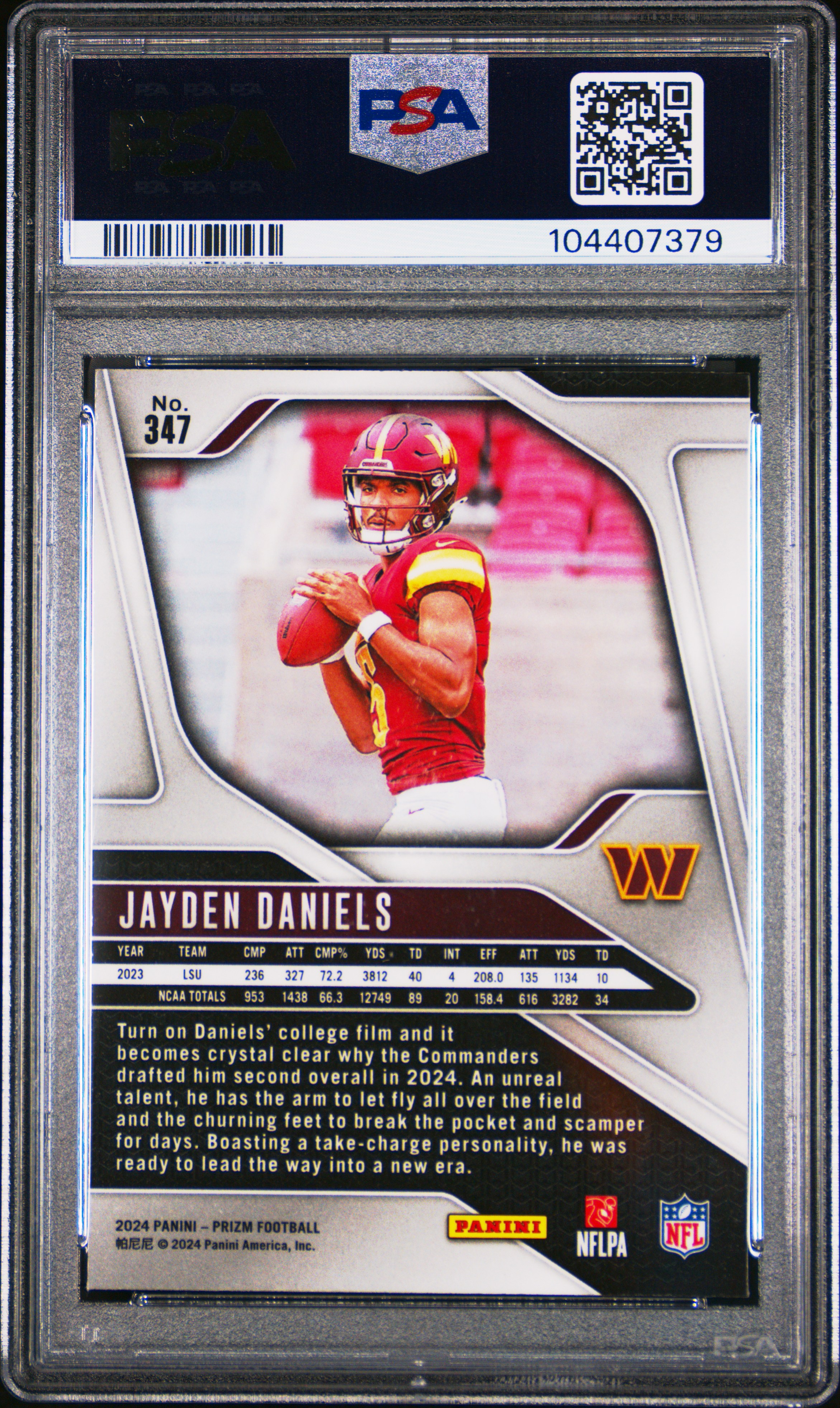 2024 Panini Prizm Jayden Daniels #347 Gem Mt 10 back