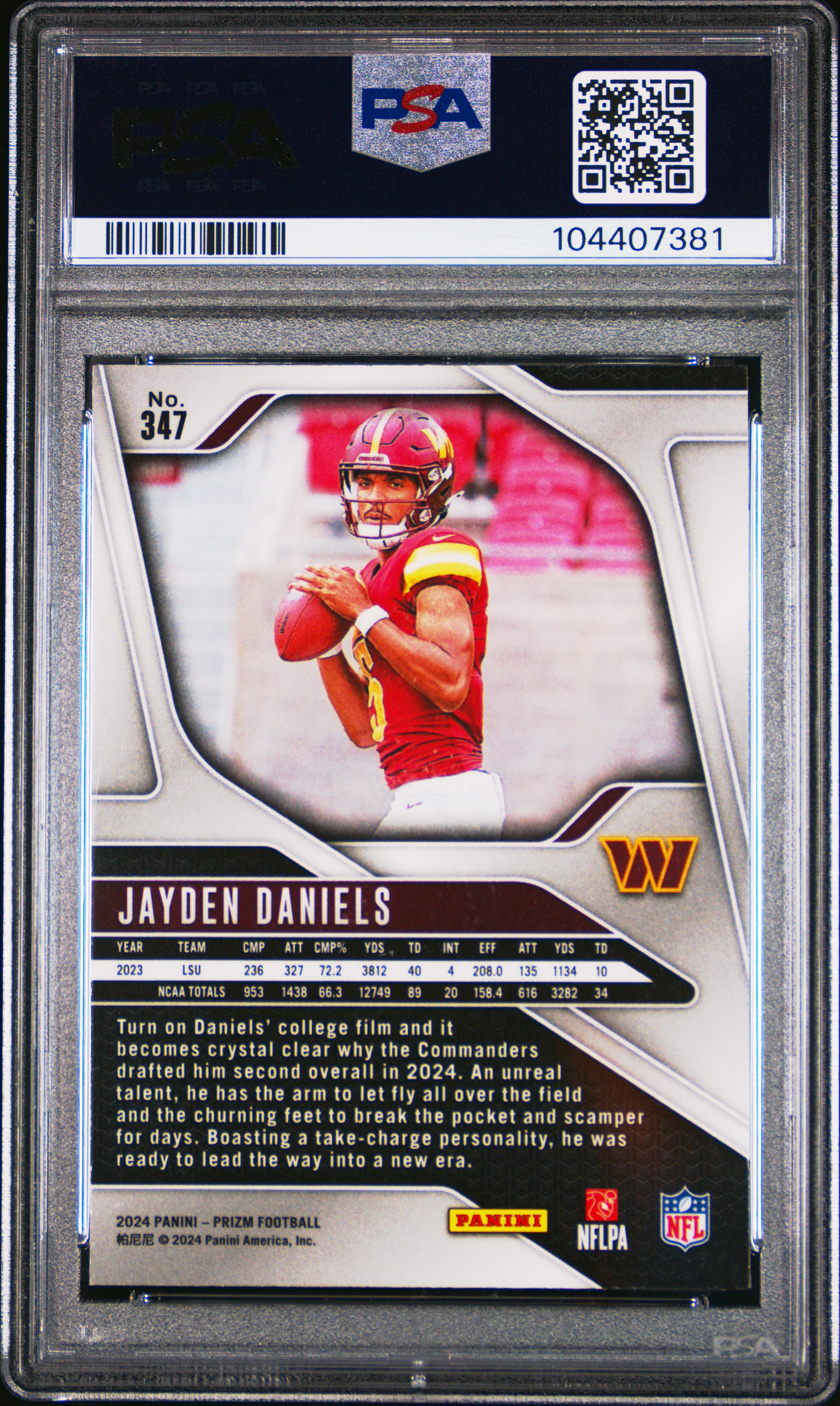 2024 Panini Prizm Jayden Daniels #347 Gem Mt 10 back