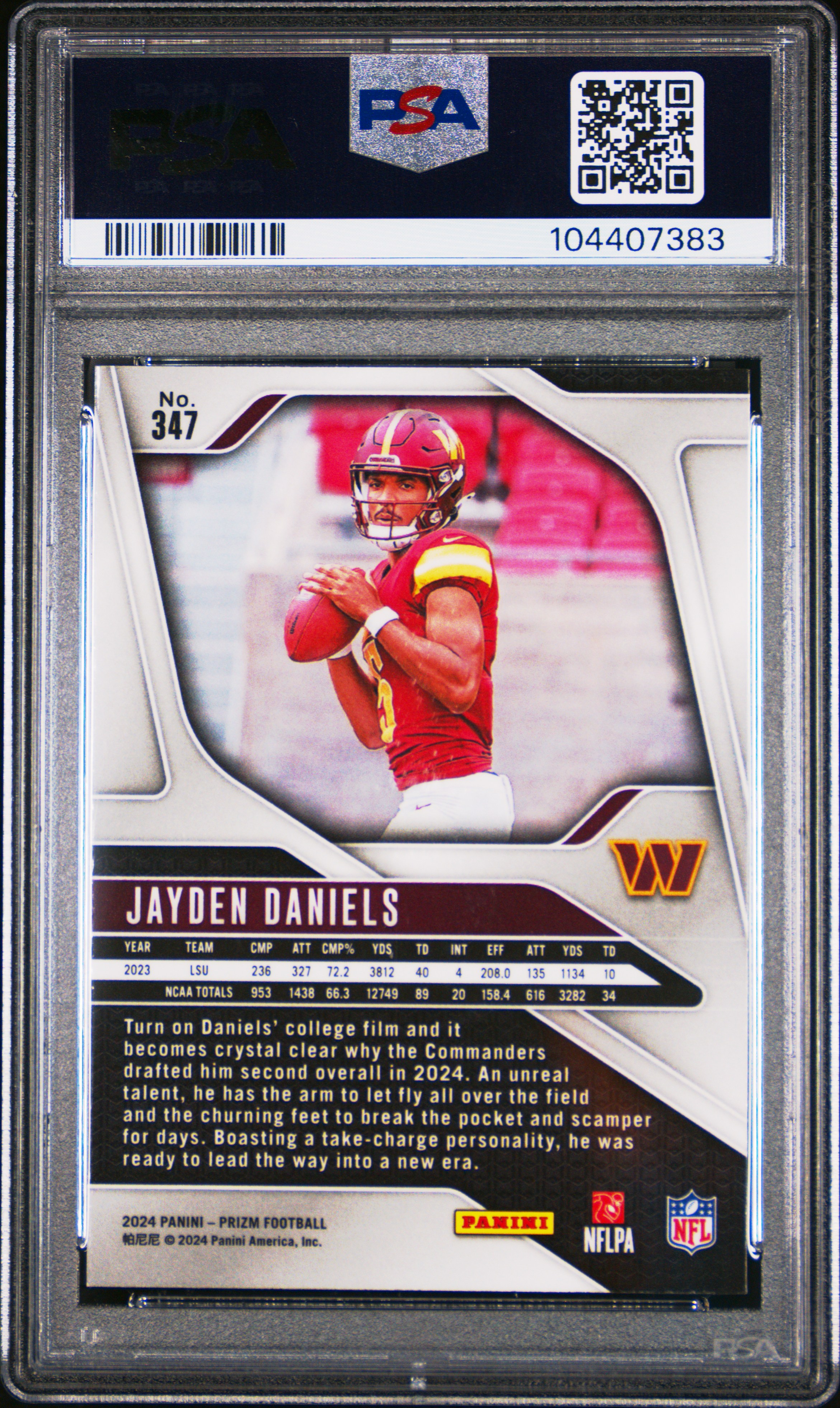 2024 Panini Prizm Jayden Daniels #347 Gem Mt 10 back