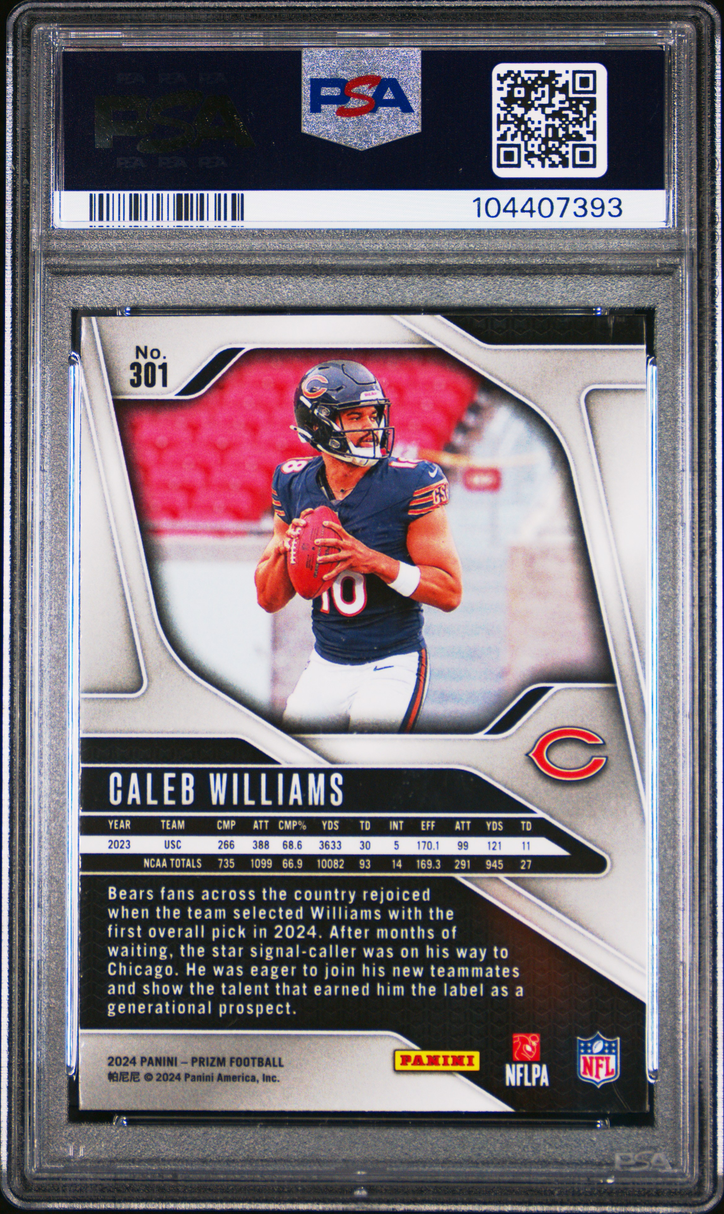 2024 Panini Prizm Caleb Williams #301 Mint 9 back