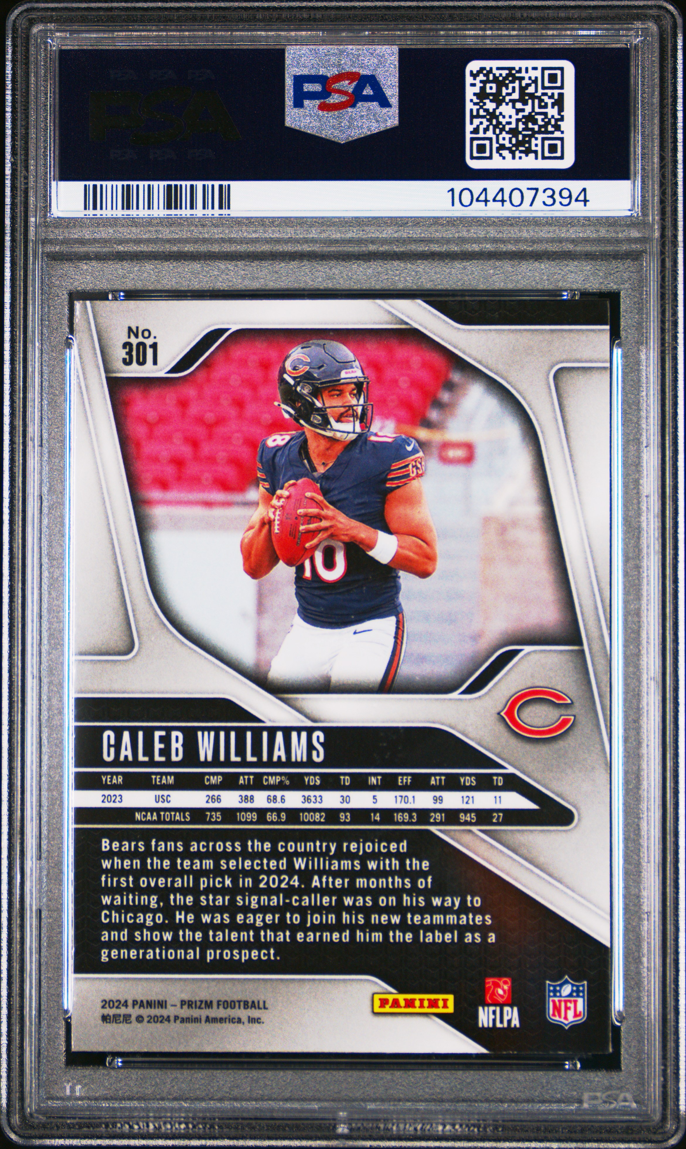 2024 Panini Prizm Caleb Williams #301 Mint 9 back