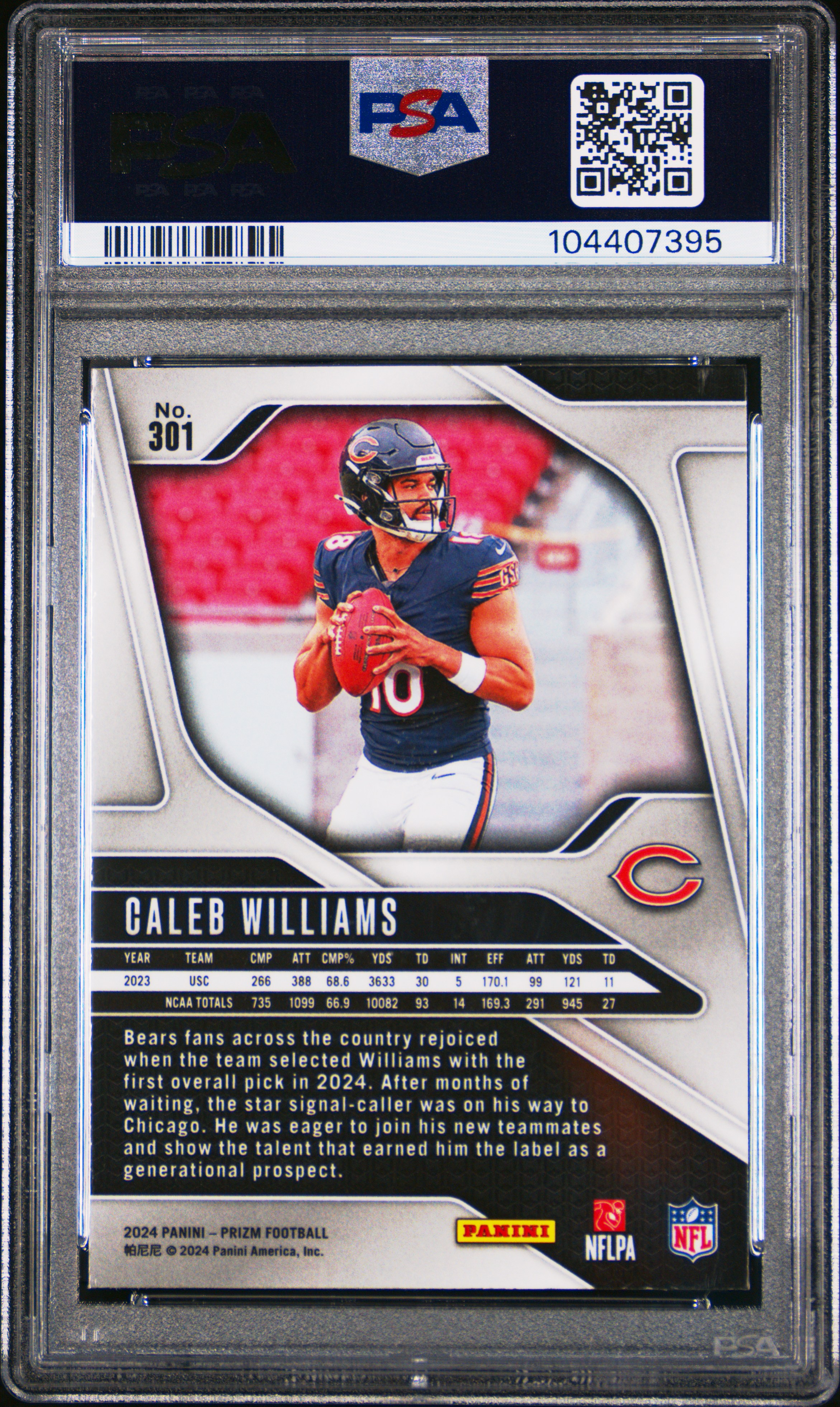 2024 Panini Prizm Caleb Williams #301 Mint 9 back