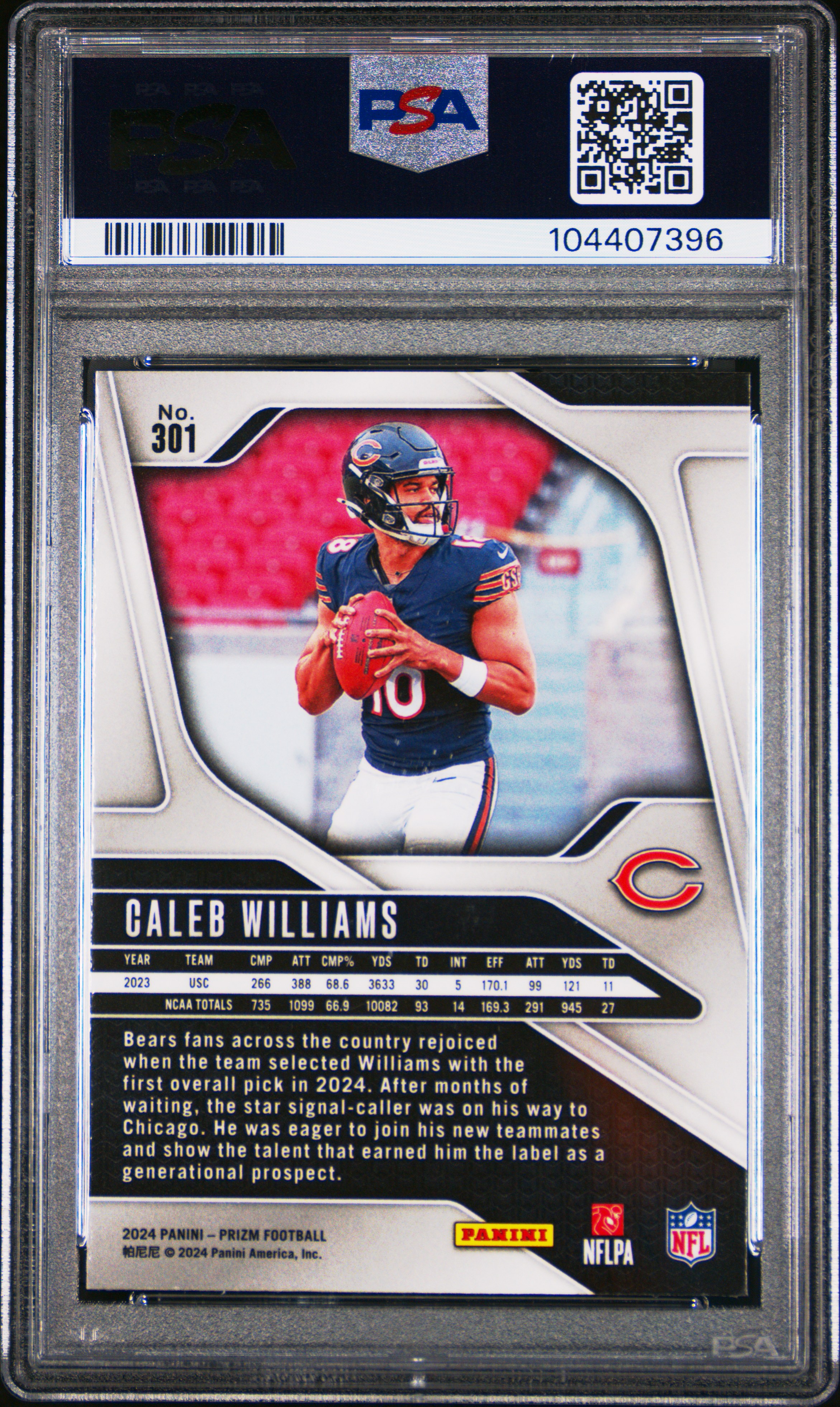 2024 Panini Prizm Caleb Williams #301 Gem Mt 10 back