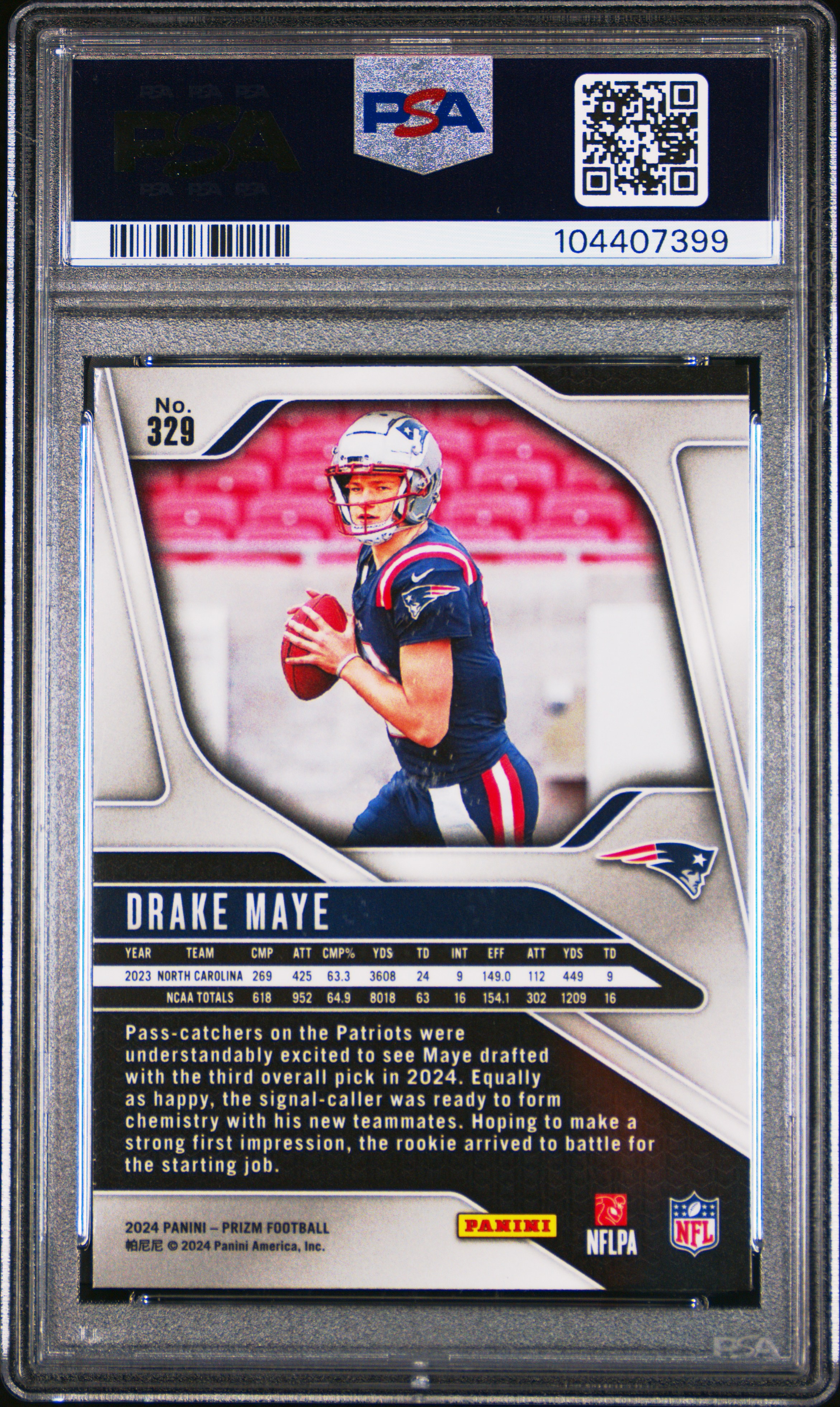 2024 Panini Prizm Drake Maye #329 Gem Mt 10 back
