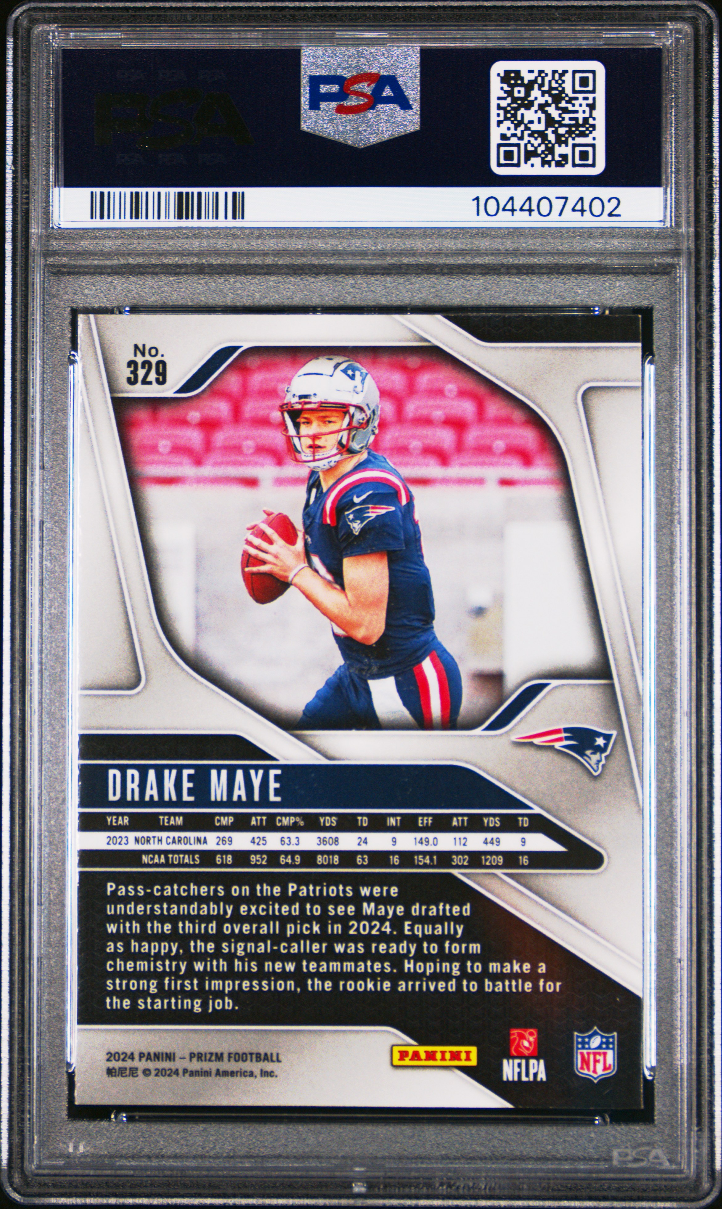 2024 Panini Prizm Drake Maye #329 Mint 9 back