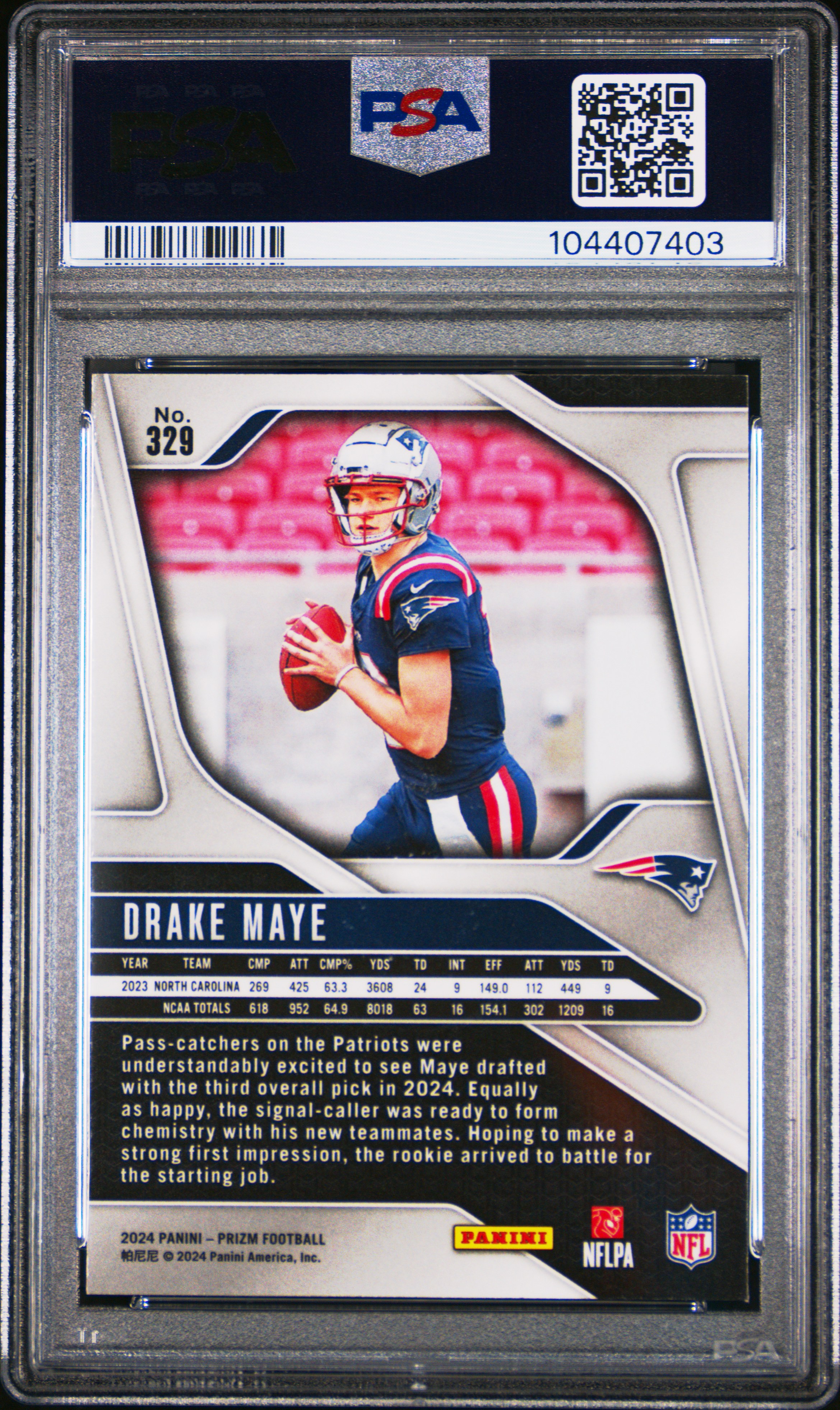 2024 Panini Prizm Drake Maye #329 Gem Mt 10 back