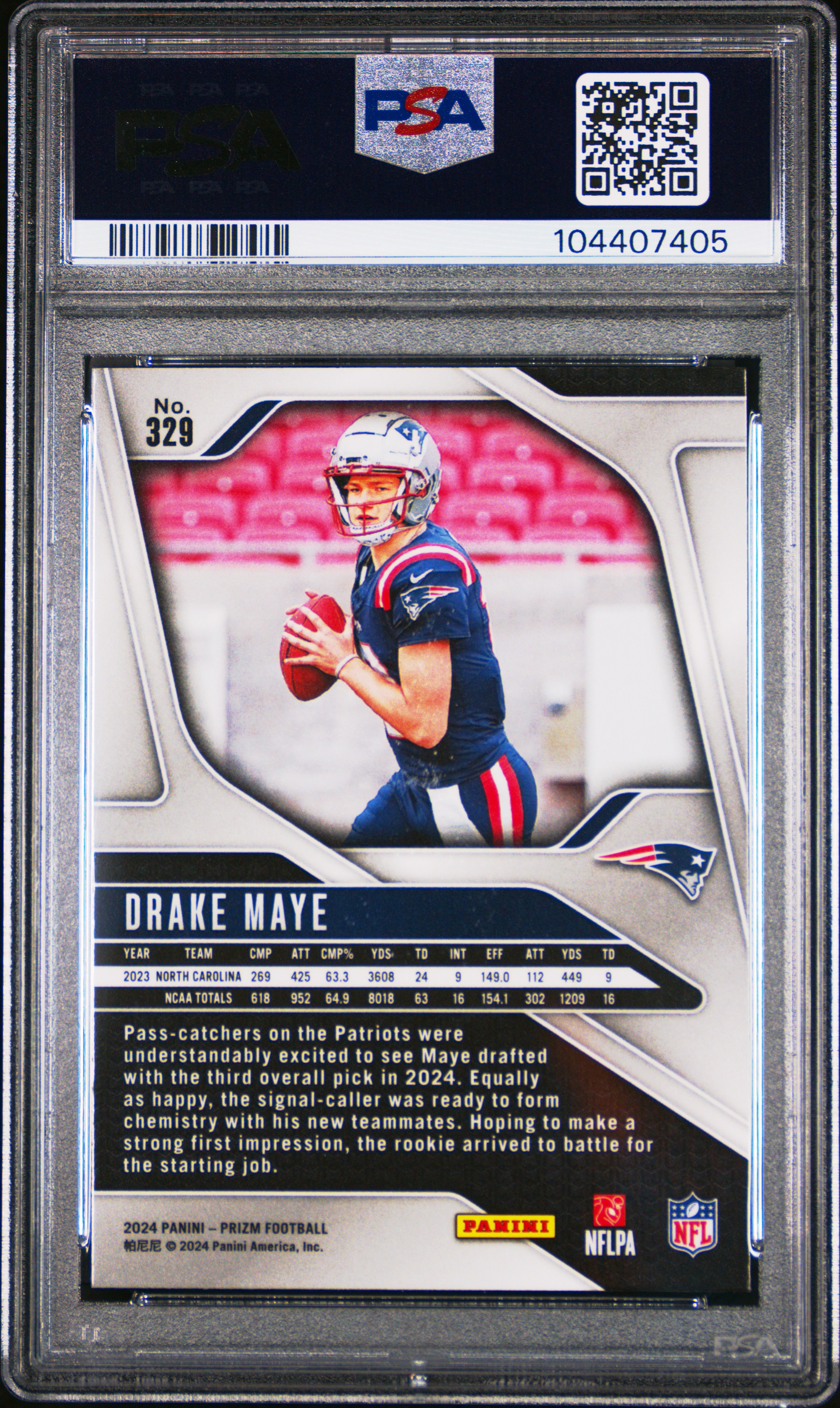 2024 Panini Prizm Drake Maye #329 Gem Mt 10 back