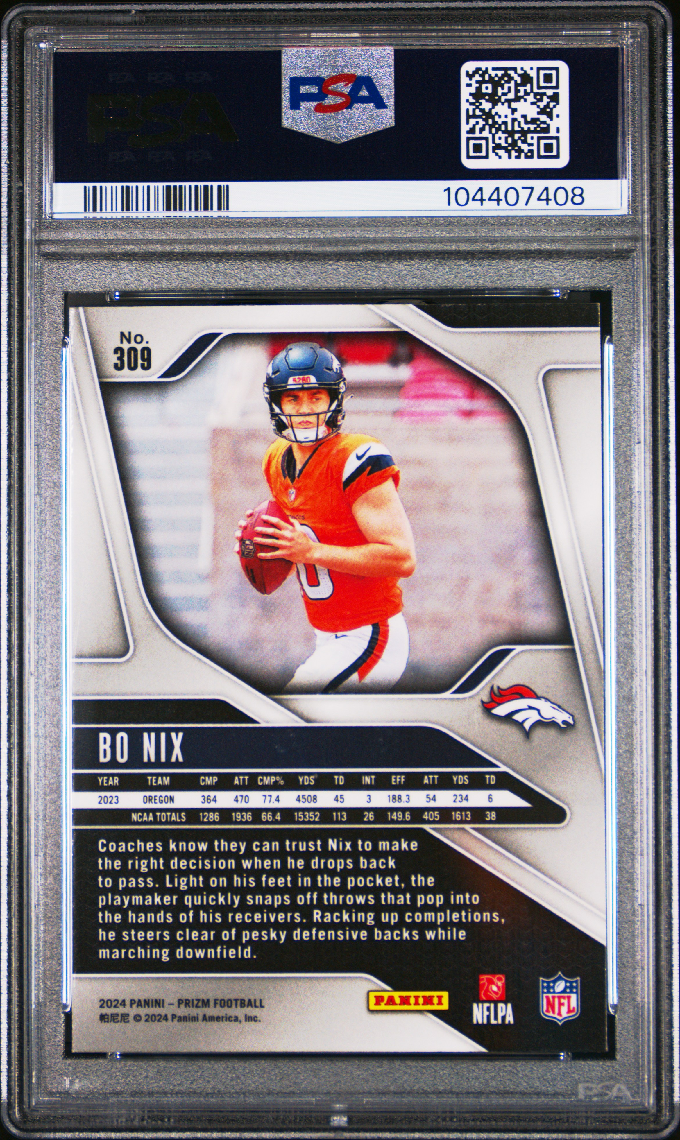2024 Panini Prizm Bo Nix #309 Mint 9 back