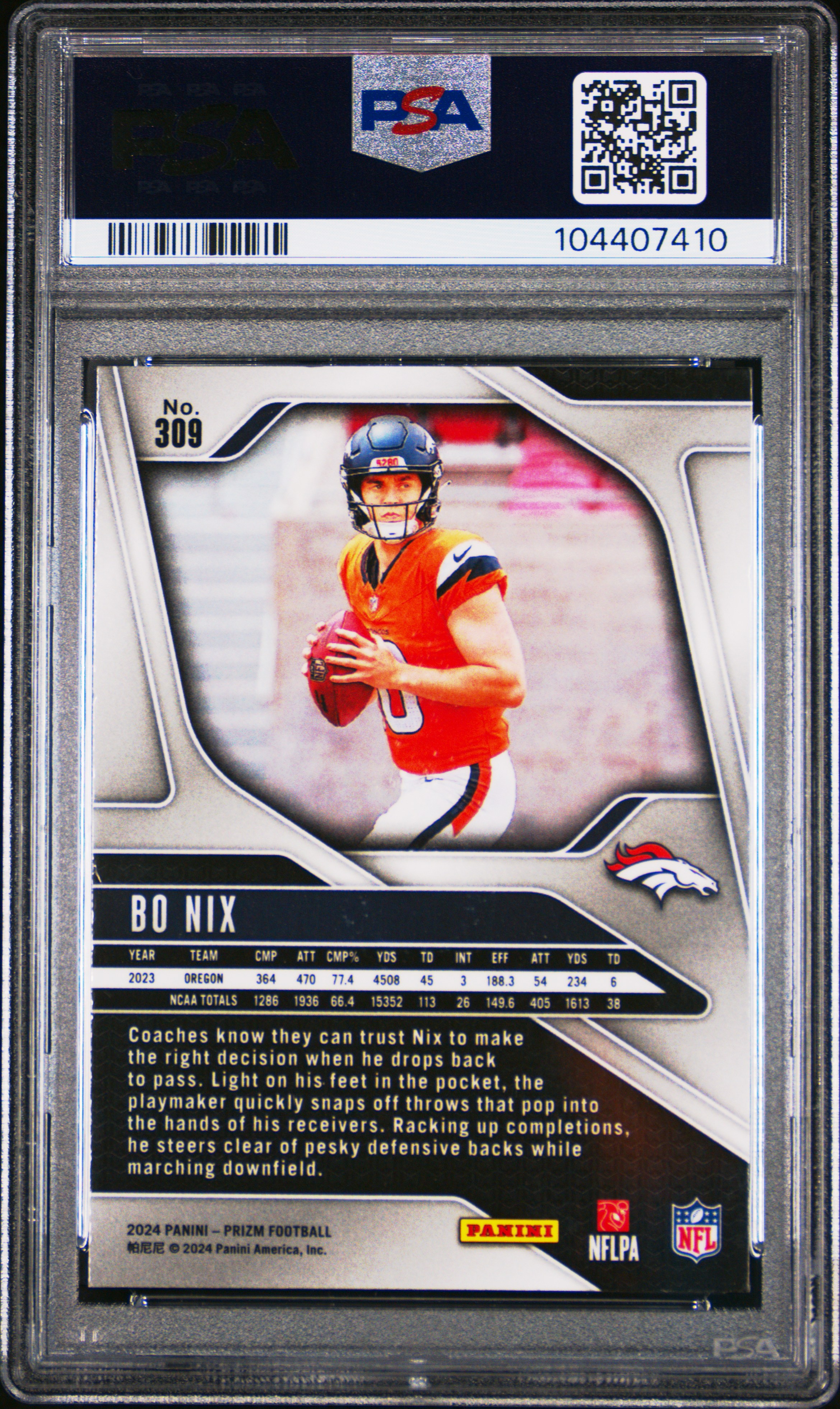 2024 Panini Prizm Bo Nix #309 Mint 9 back
