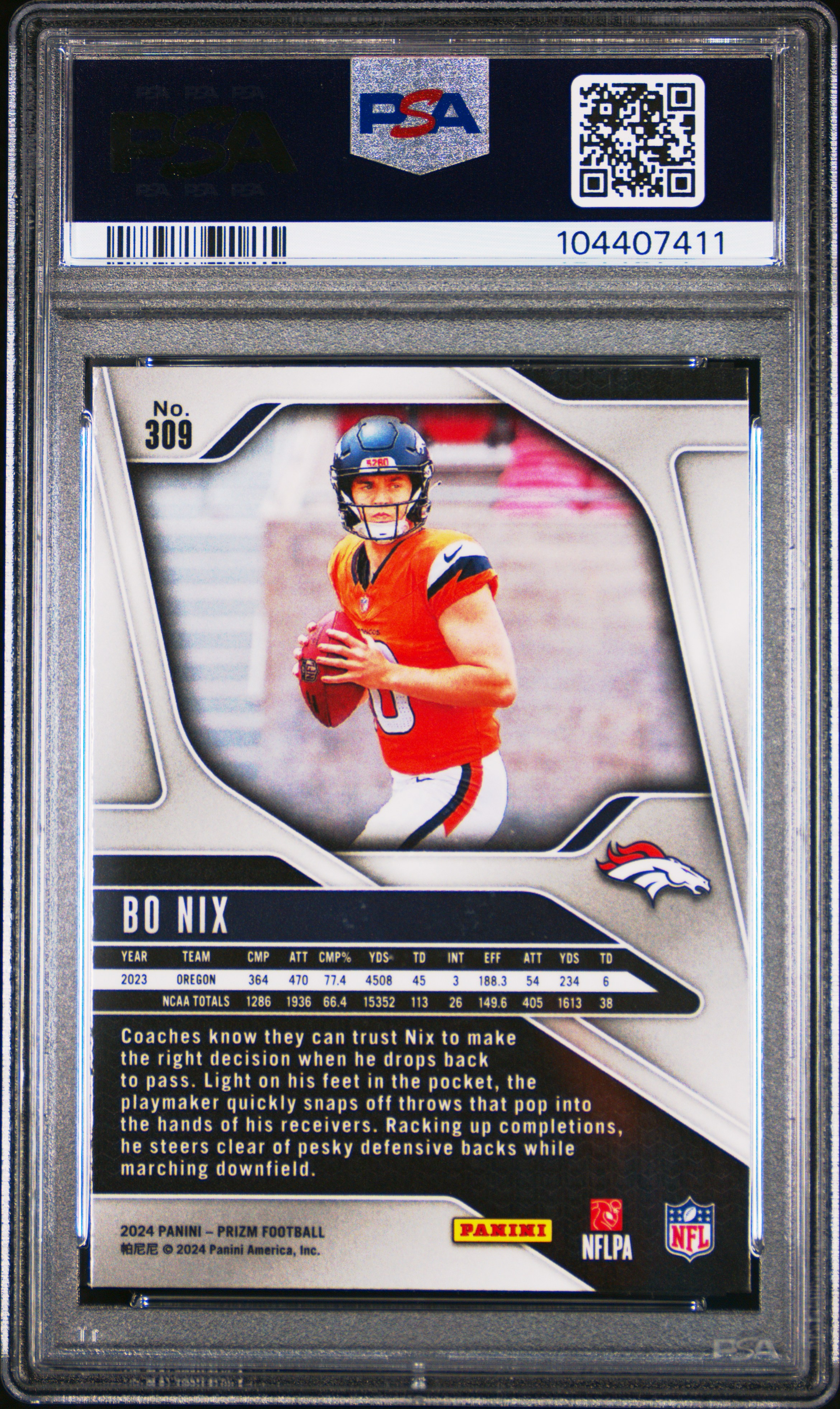2024 Panini Prizm Bo Nix #309 Mint 9 back