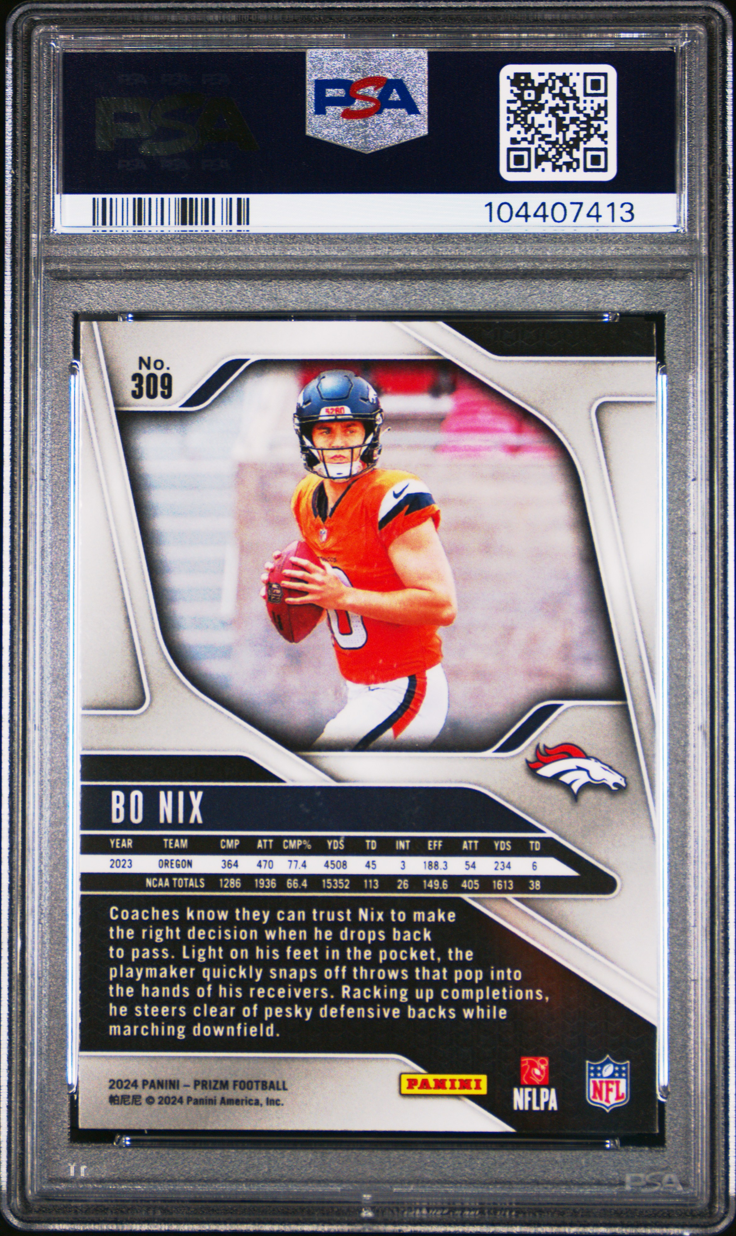 2024 Panini Prizm Bo Nix #309 Mint 9 back